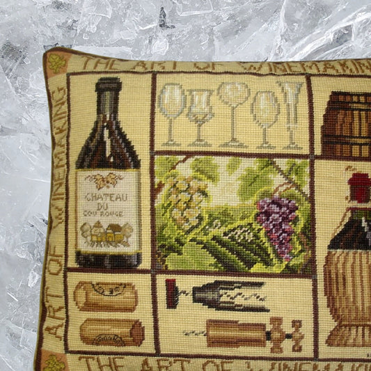 Needlepoint Hand-Embroidered Wool Throw Pillow Exquisite Home Designs James Winess designThe art of wine making,&