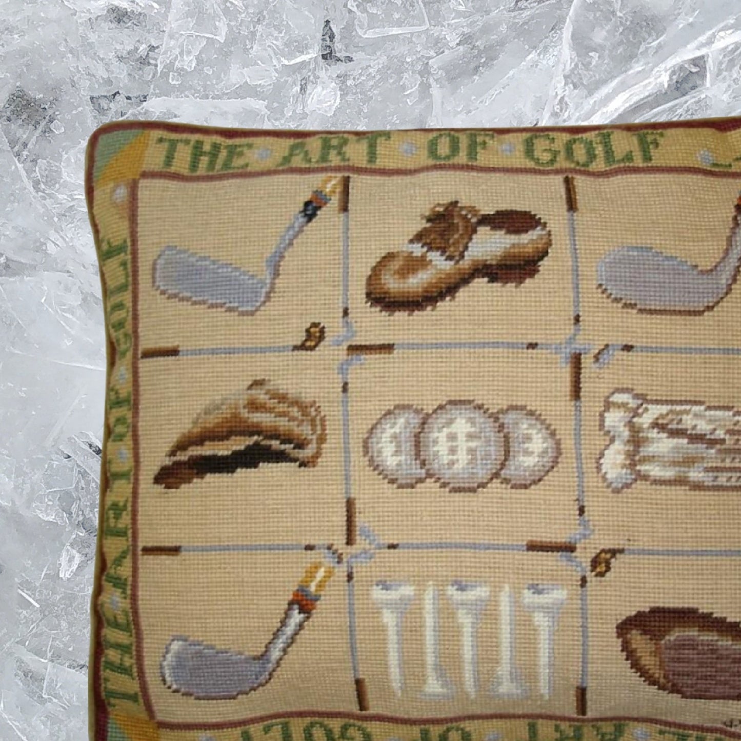 Handmade Wool Needlepoint Pillow Cover - Decorative Throw Cushion Cover - Vintage Floral Embroidery Design James Wienss designThe art of golf, &