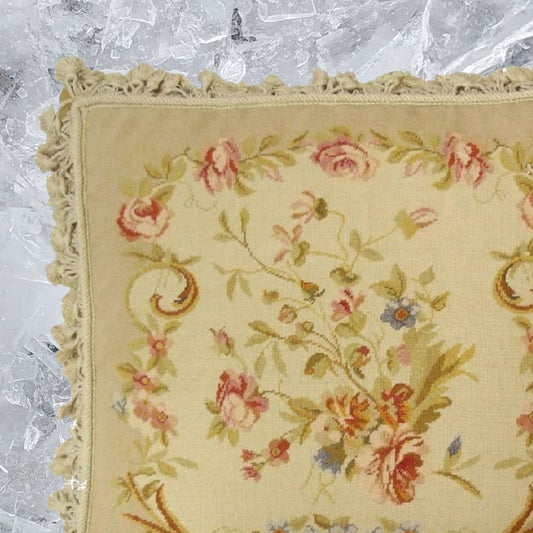 Handmade Wool Needlepoint Pillow Cover - Decorative Throw Cushion Cover - Vintage Floral Embroidery Design III