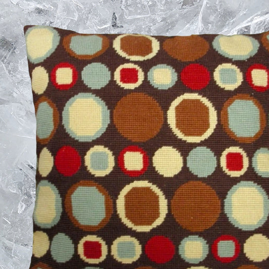 Handmade Wool Needlepoint Pillow Cover - Decorative Throw Cushion Cover - Vintage Floral Embroidery Design different sizes dots in shade of brown,green,cream,red,brown background