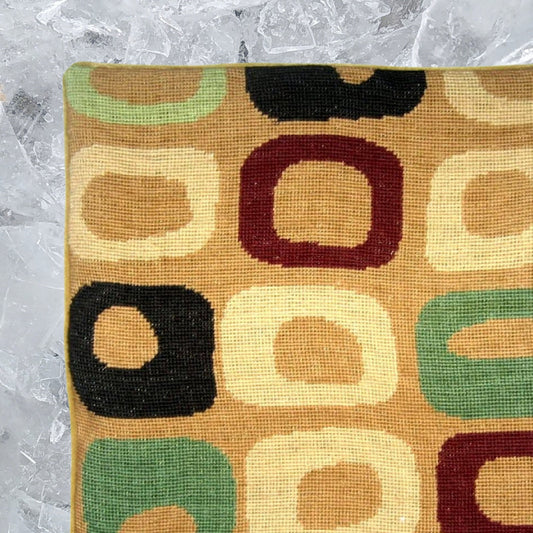 Handmade Wool Needlepoint Pillow Cover - Decorative Throw Cushion Cover - Vintage Floral Embroidery Design little square in red, green, sand on gold background