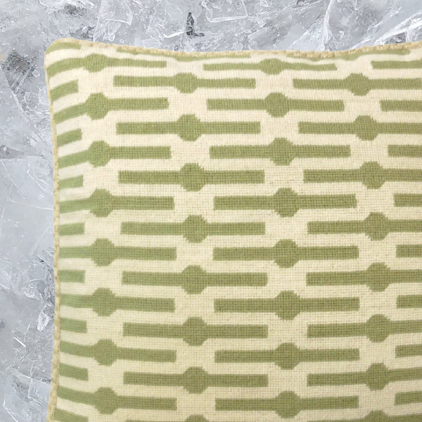 Handmade Wool Needlepoint Pillow Cover - Decorative Throw Cushion Cover - Vintage Floral Embroidery Design limeGreen lines checker cording