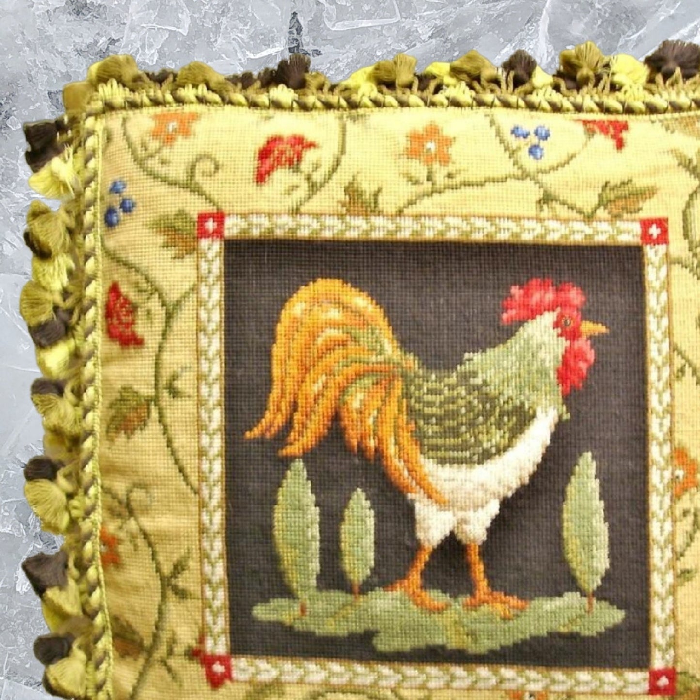 Handmade Wool Needlepoint Pillow Cover - Decorative Throw Cushion Cover - Vintage Floral Embroidery Design Sudi McCollums design I