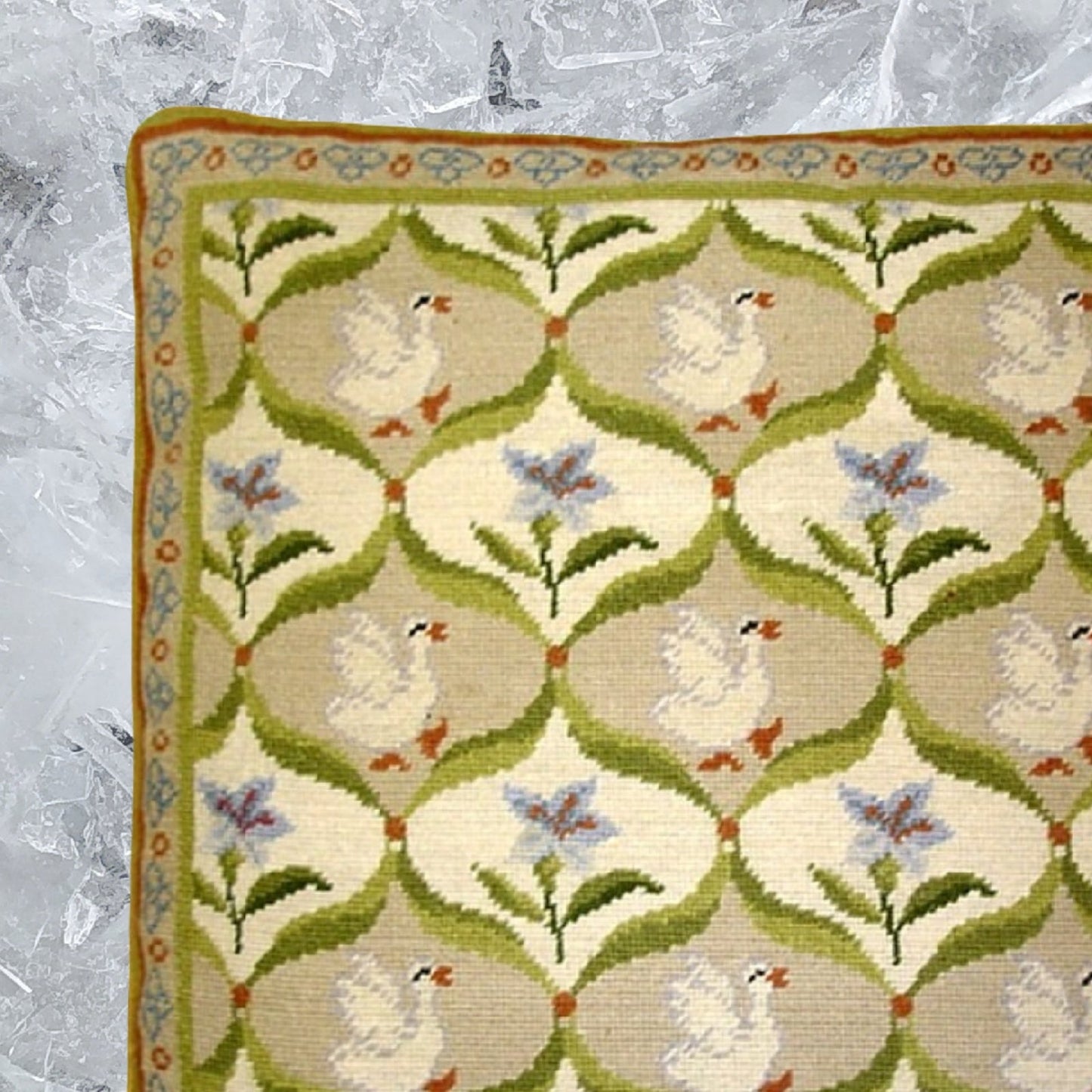 Handmade Wool Needlepoint Pillow Cover - Decorative Throw Cushion Cover - Vintage Floral Embroidery Design IIIVV