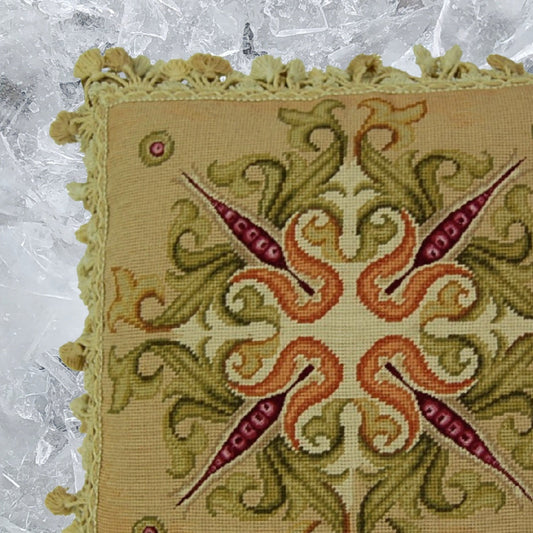 Handmade Wool Needlepoint Pillow Cover - Decorative Throw Cushion Cover - Vintage Floral Embroidery Design Corn blooming 3 with tassels