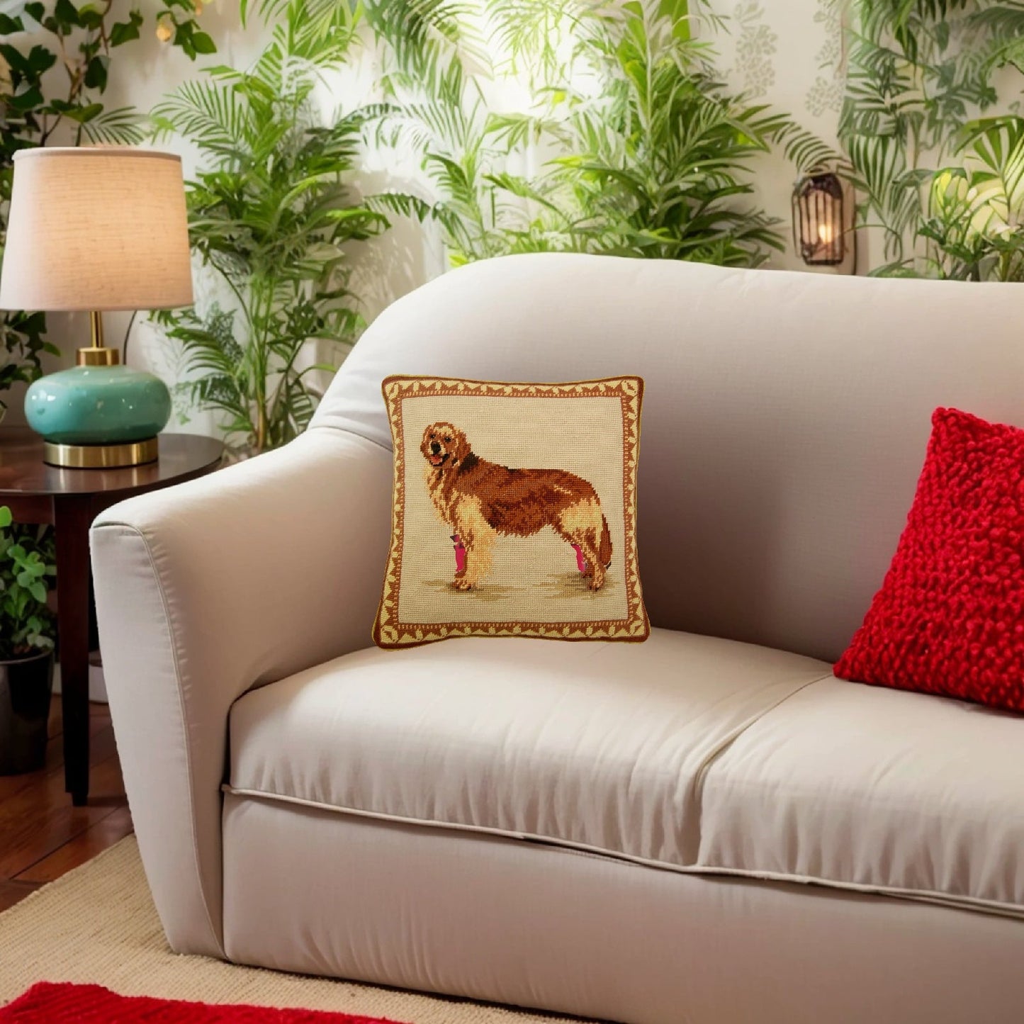 Handmade Wool Needlepoint Pillow Cover - Decorative Throw Cushion Cover - Vintage Floral Embroidery Design eyes & nose rest grosspoint