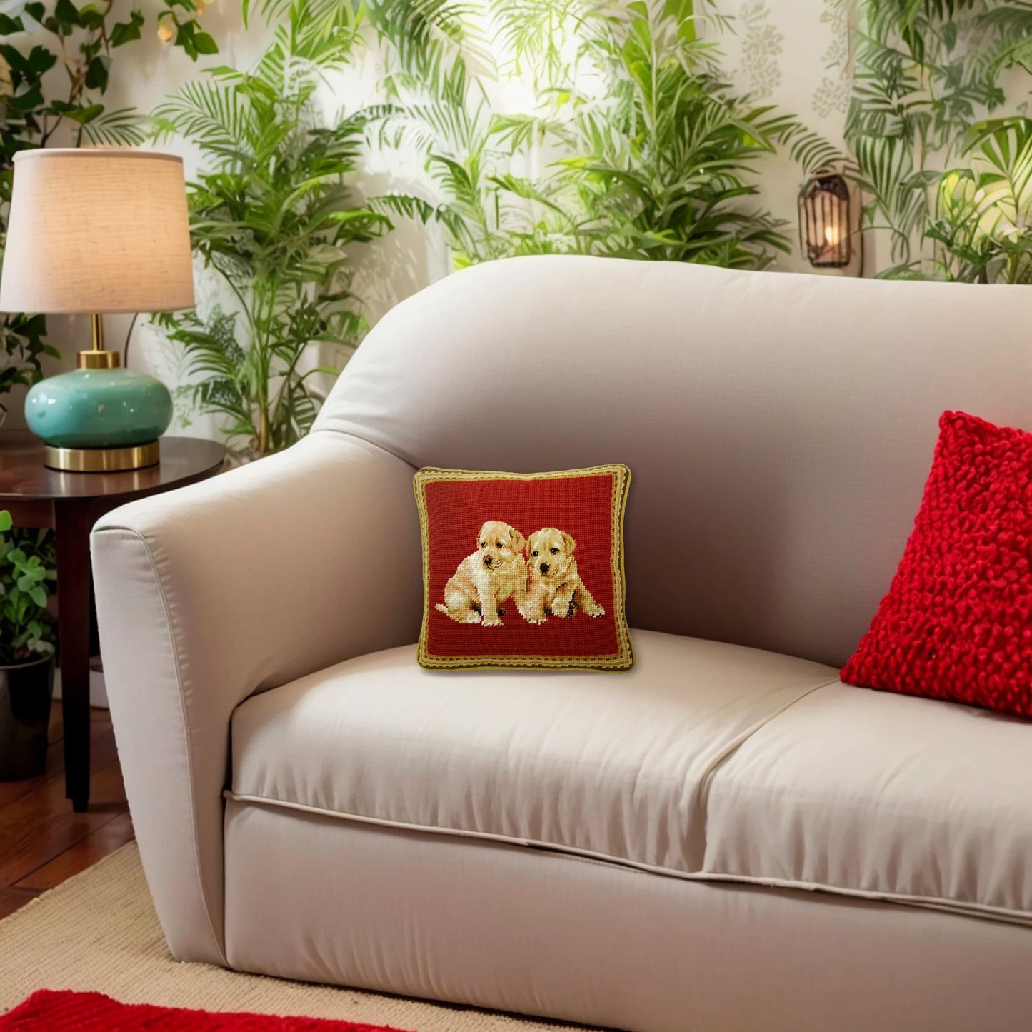 Handmade Wool Needlepoint Pillow Cover - Decorative Throw Cushion Cover - Vintage Floral Embroidery Design on 2 pappies head rest grosspoint