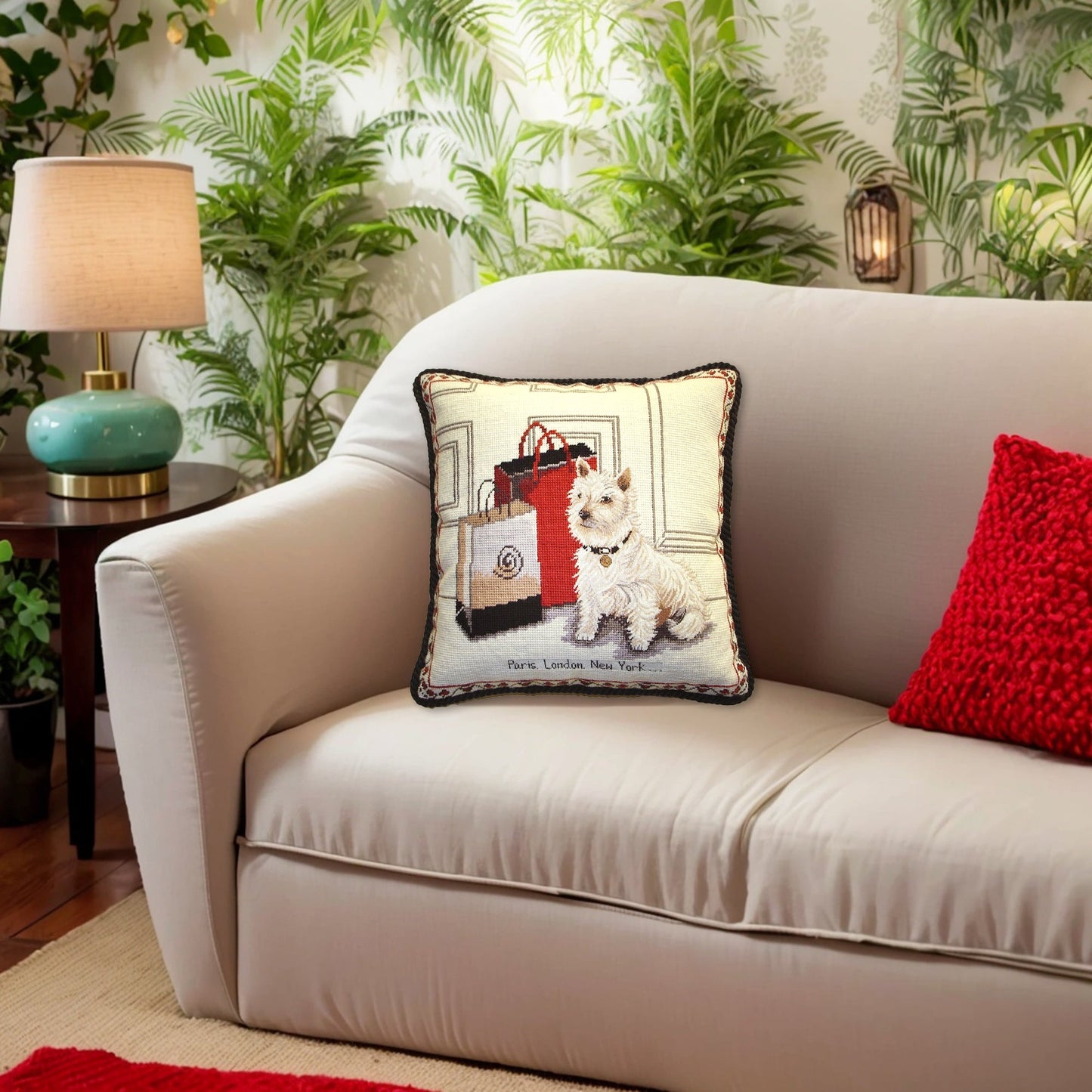 Handmade Wool Needlepoint Pillow Cover - Decorative Throw Cushion Cover - Vintage Floral Embroidery Design  with cording