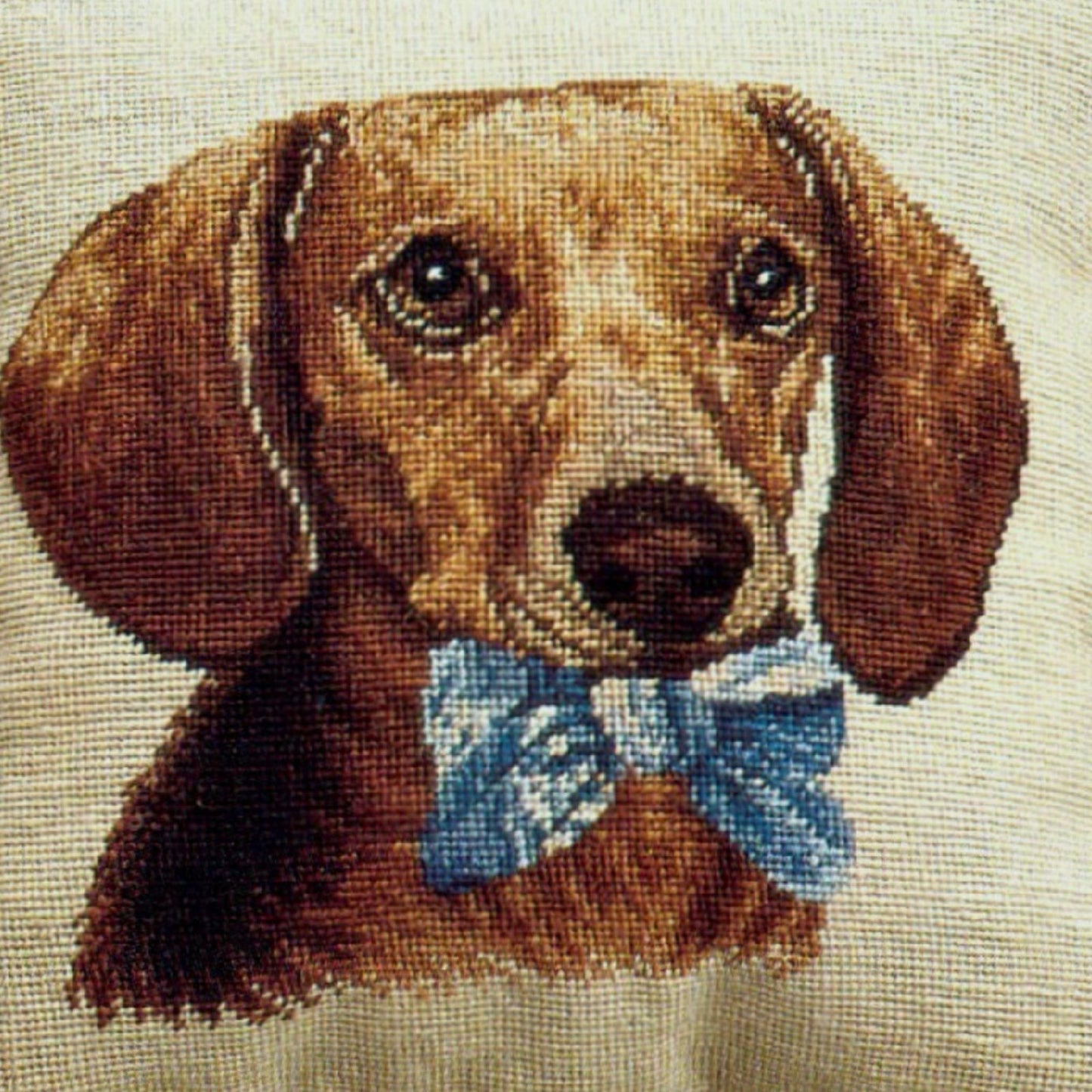 Handmade Wool Needlepoint Pillow Cover - Decorative Throw Cushion Cover - Vintage Floral Embroidery Design  Dachsund with 2 color cording