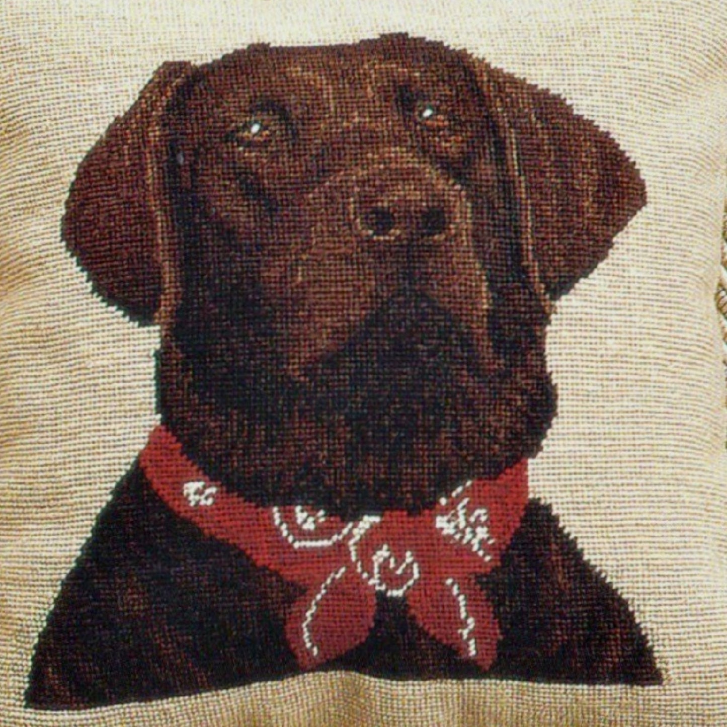 Handmade Wool Needlepoint Pillow Cover - Decorative Throw Cushion Cover - Vintage Floral Embroidery Design  brown Labradorwith 2 color cording