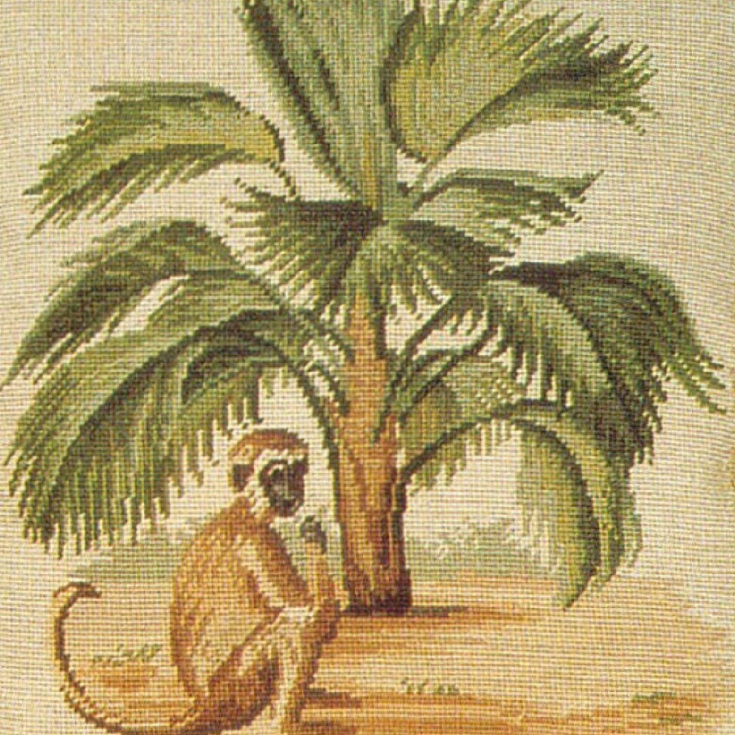 Handmade Wool Needlepoint Pillow Cover - Decorative Throw Cushion Cover - Vintage Floral Embroidery Design 5  long tail monkey & palm tree waved frame 1