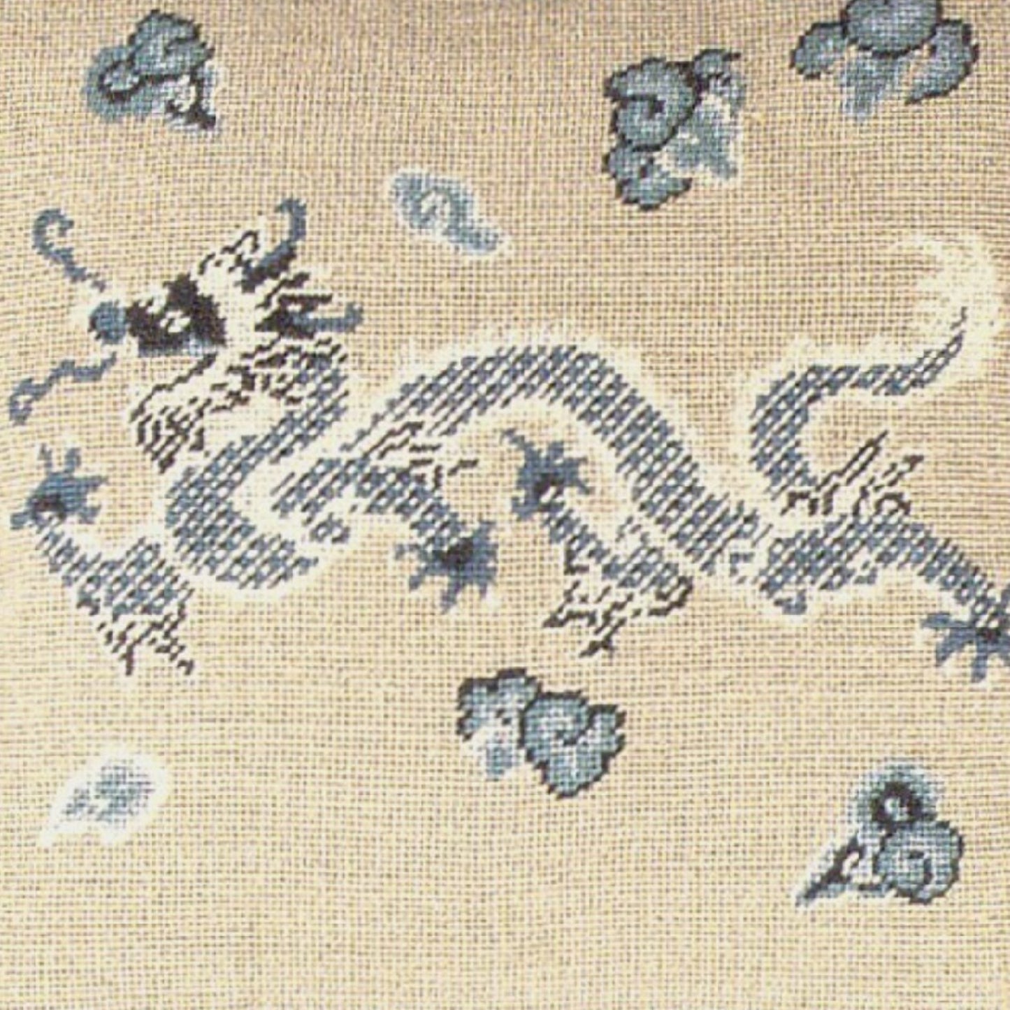 Handmade Wool Needlepoint Pillow Cover - Decorative Throw Cushion Cover - Vintage Floral Embroidery Design  blue/white Dragon