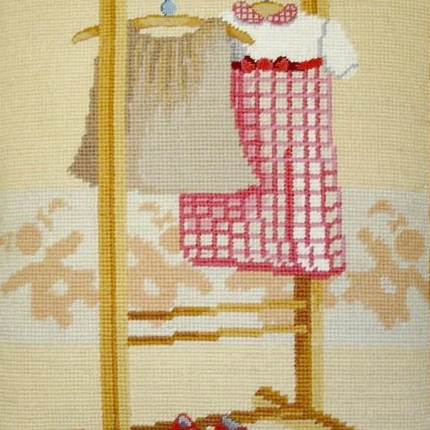Handmade Wool Needlepoint Pillow Cover - Decorative Throw Cushion Cover - Vintage Floral Embroidery Design pink dress with gold cording
