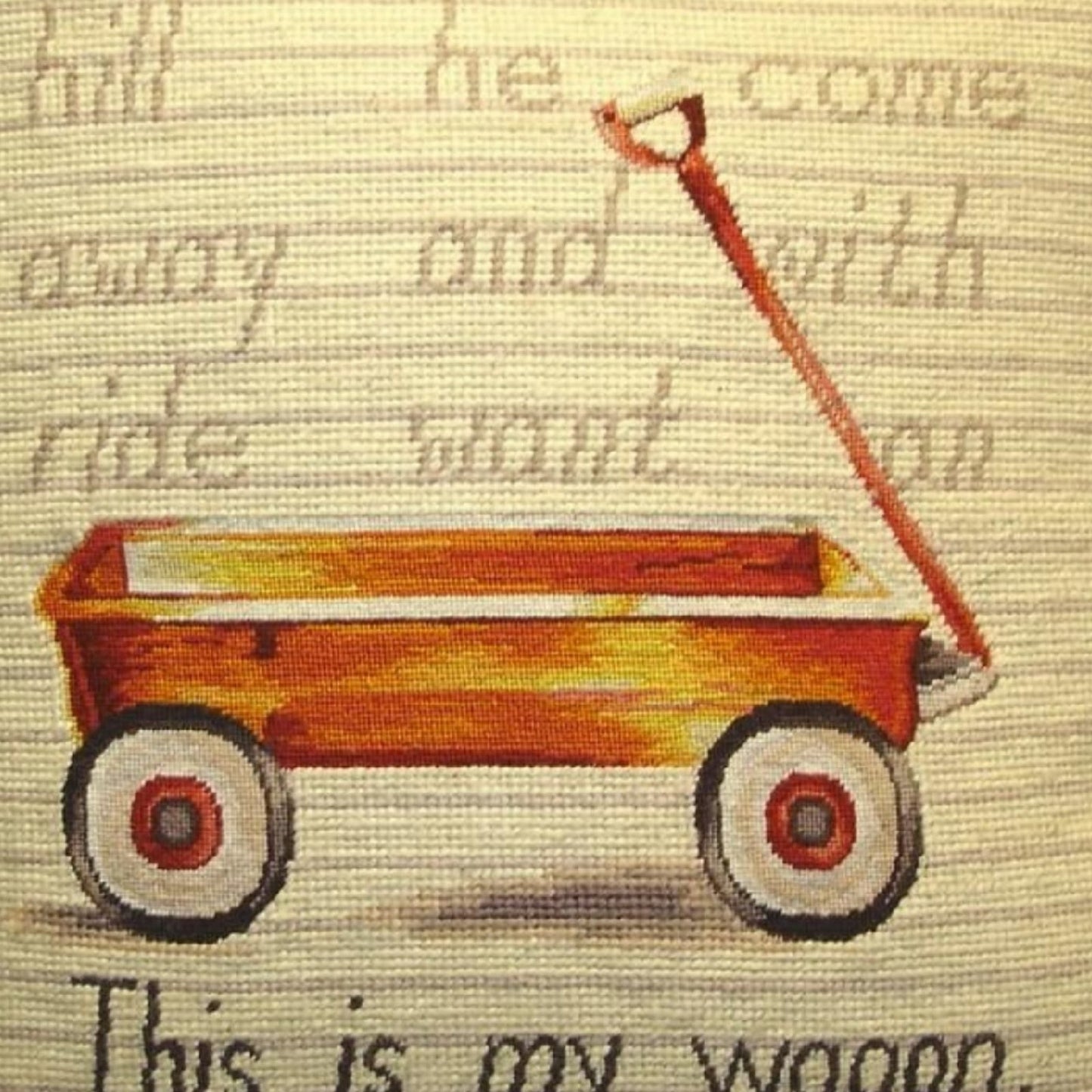 Handmade Wool Needlepoint Pillow Cover - Decorative Throw Cushion Cover - Vintage Floral Embroidery Design Wagon Lauren Hamilton Design