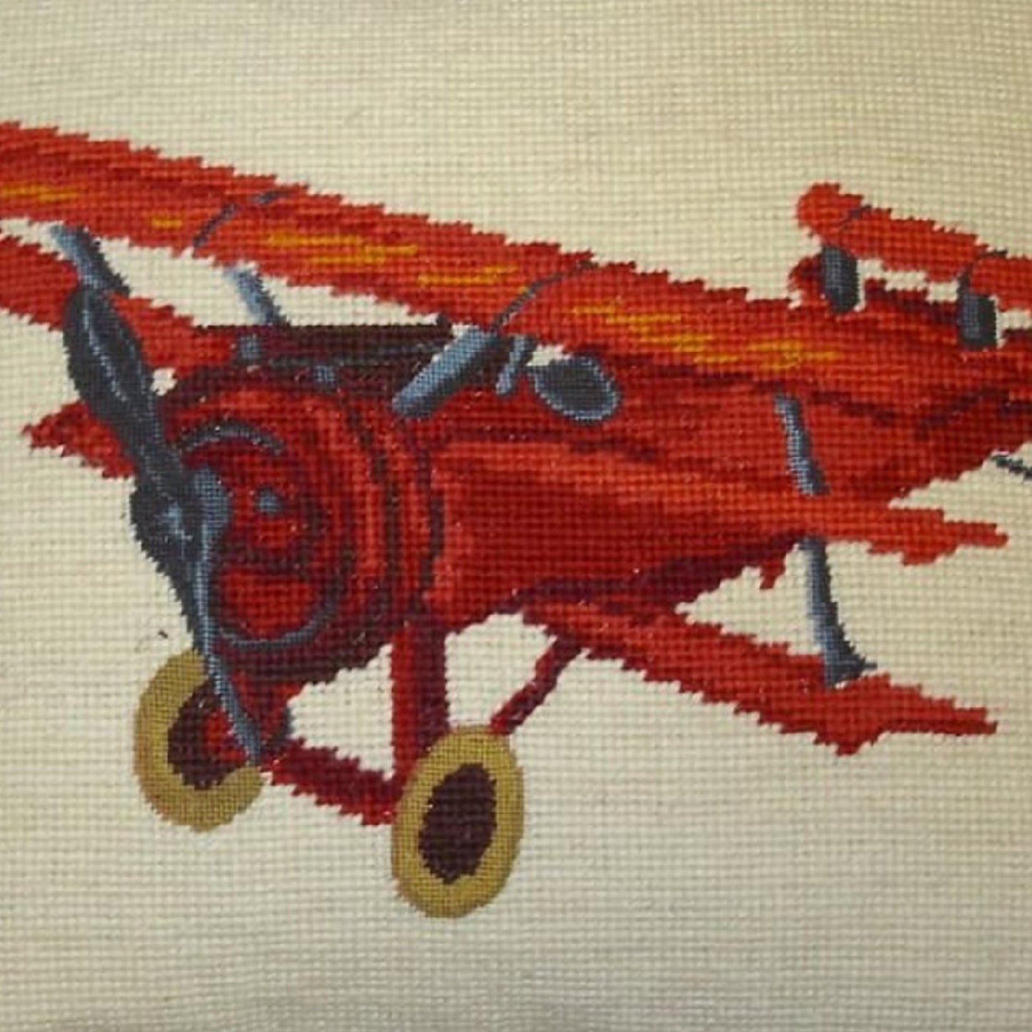 Handmade Wool Needlepoint Pillow Cover - Decorative Throw Cushion Cover - Vintage Floral Embroidery Design  plane with brown cording