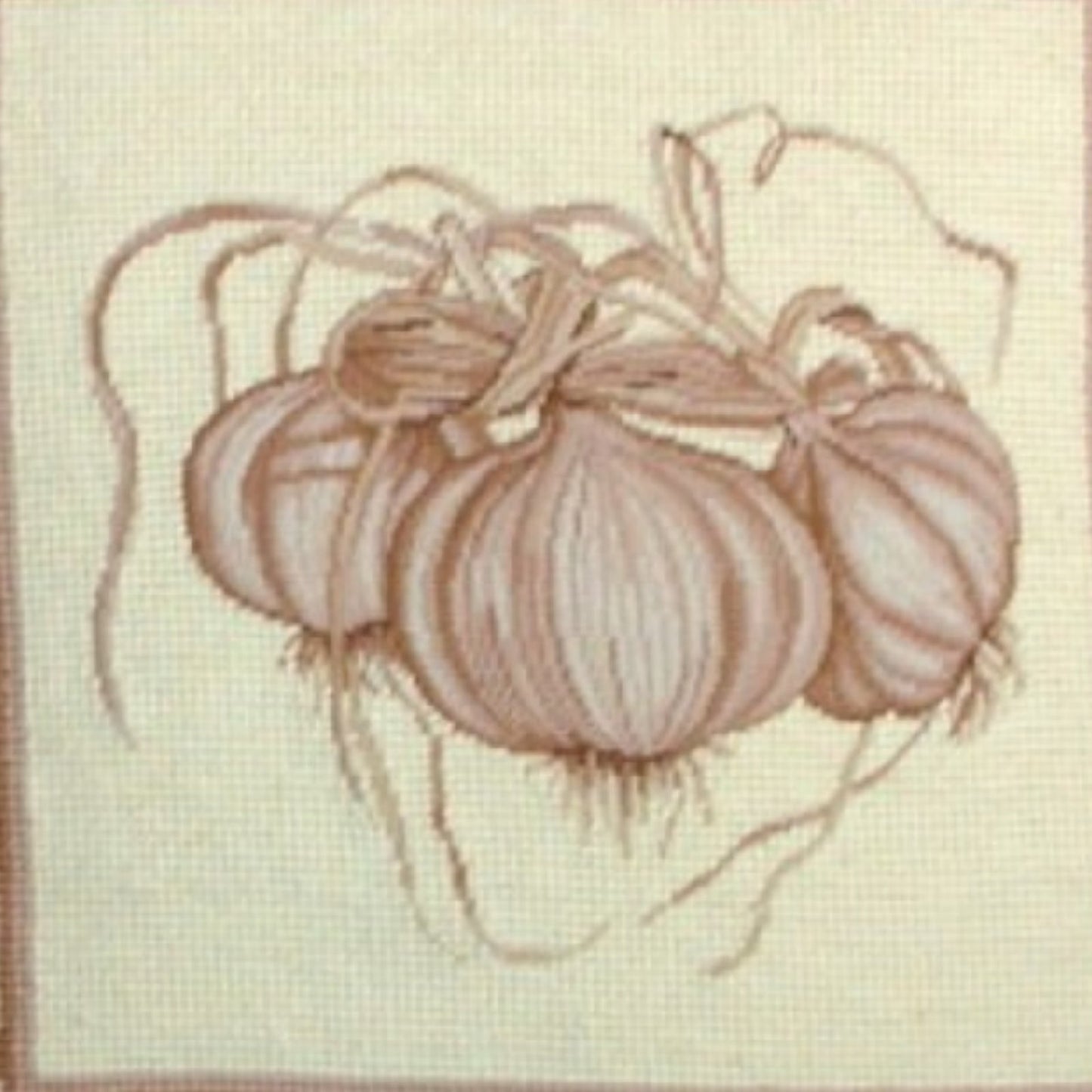 Handmade Wool Needlepoint Pillow Cover - Decorative Throw Cushion Cover - Vintage Floral Embroidery Design garlic with tassel