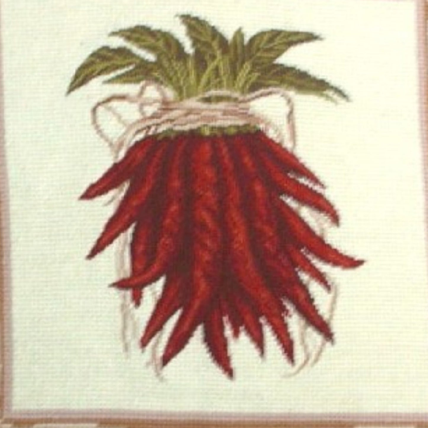 Handmade Wool Needlepoint Pillow Cover - Decorative Throw Cushion Cover - Vintage Floral Embroidery Design red pepper with tassel