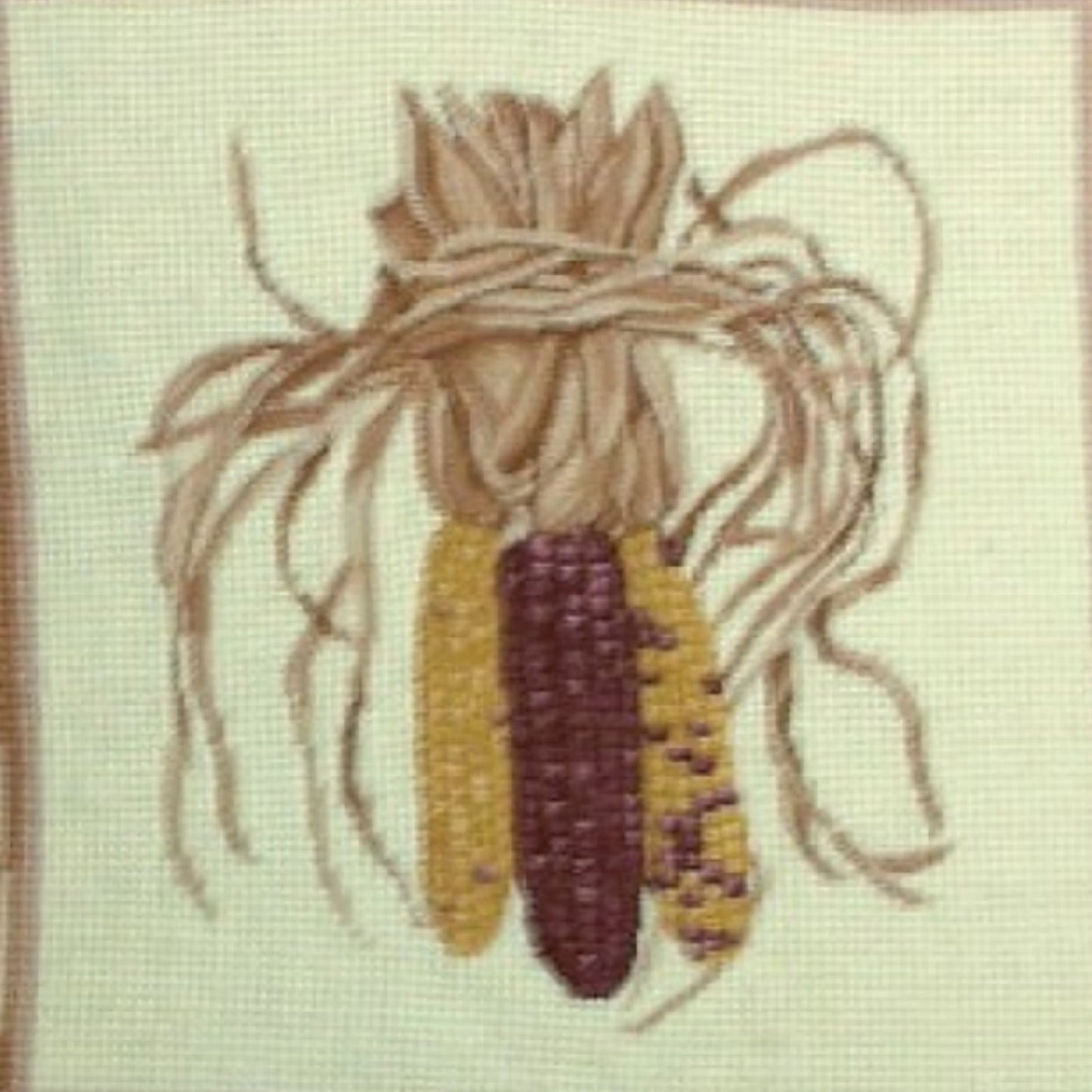 Handmade Wool Needlepoint Pillow Cover - Decorative Throw Cushion Cover - Vintage Floral Embroidery Design 3 color corns with tassel