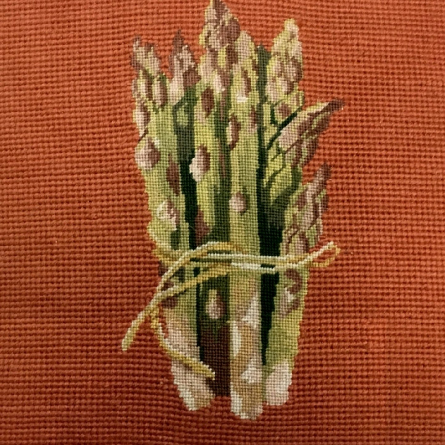 Handmade Wool Needlepoint Pillow Cover - Decorative Throw Cushion Cover - Vintage Floral Embroidery Design asparagus