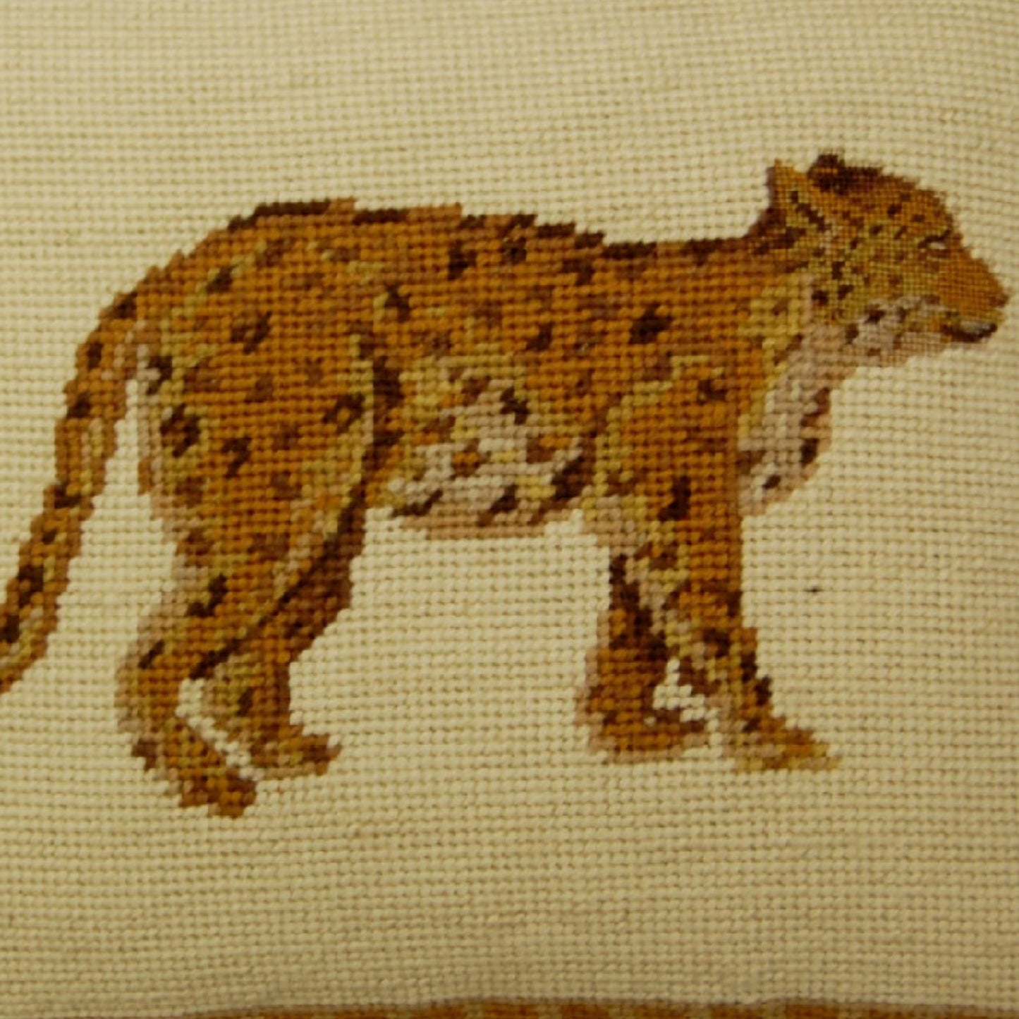 Handmade Wool Needlepoint Pillow Cover - Decorative Throw Cushion Cover - Vintage Floral Embroidery Design on Leop face rest grosspoint