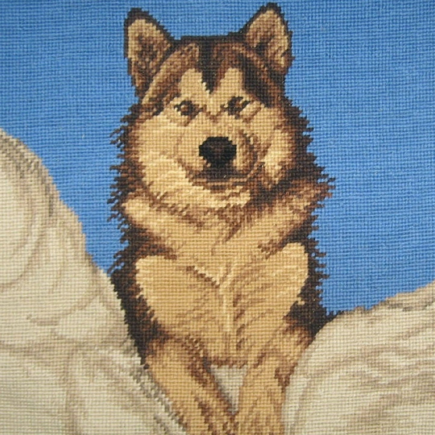 Handmade Wool Needlepoint Pillow Cover - Decorative Throw Cushion Cover - Vintage Floral Embroidery Design brown Husky