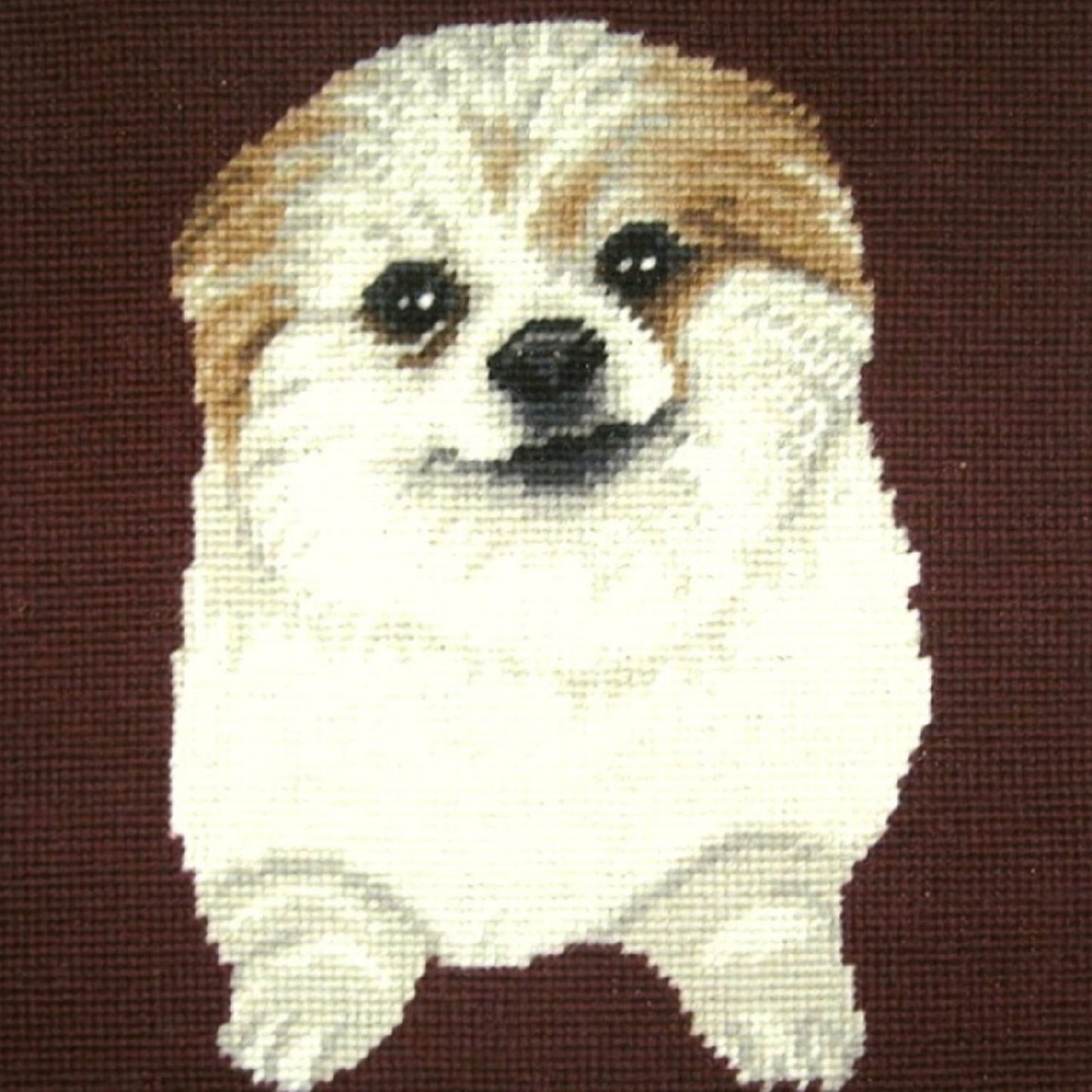 Handmade Wool Needlepoint Pillow Cover - Decorative Throw Cushion Cover - Vintage Floral Embroidery Design bichon burgundy background