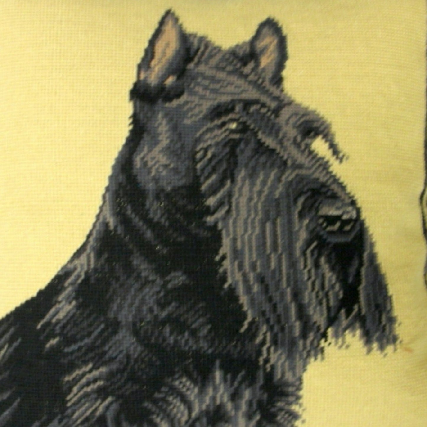 Handmade Wool Needlepoint Pillow Cover - Decorative Throw Cushion Cover - Vintage Floral Embroidery Design black Scottie with cording