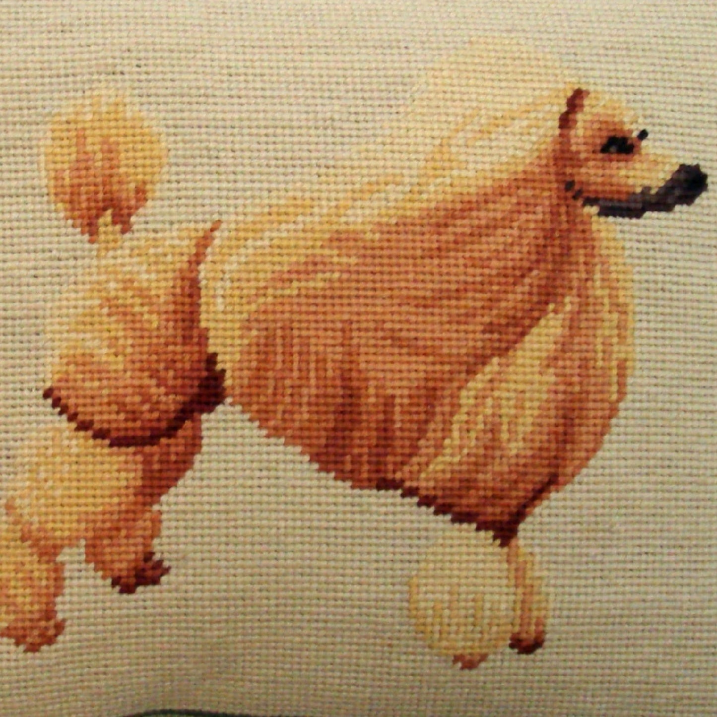 Handmade Wool Needlepoint Pillow Cover - Decorative Throw Cushion Cover - Vintage Floral Embroidery Design yellow poodle