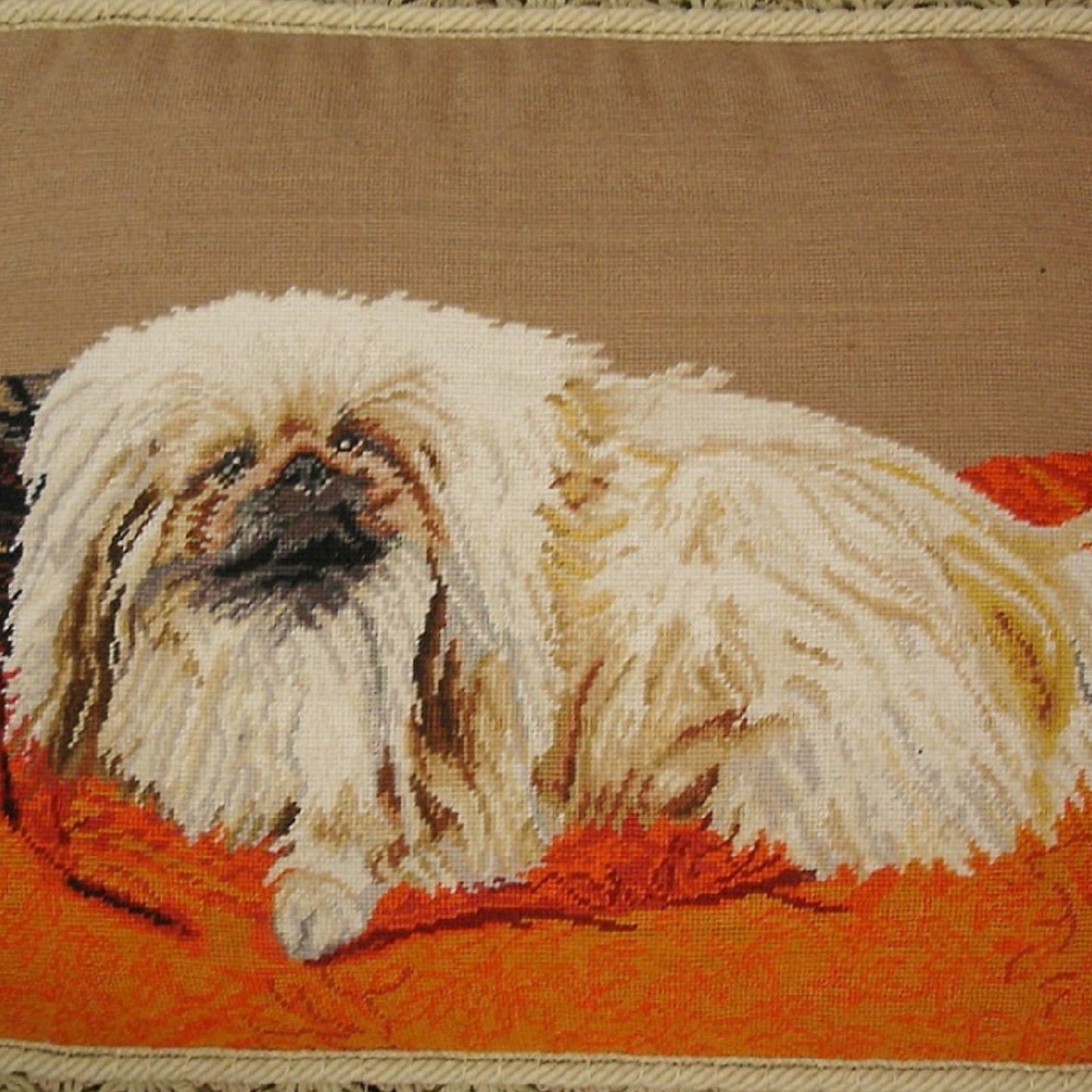 Handmade Wool Needlepoint Pillow Cover - Decorative Throw Cushion Cover - Vintage Floral Embroidery Design  Pekiness in the carol rug with nature tassel