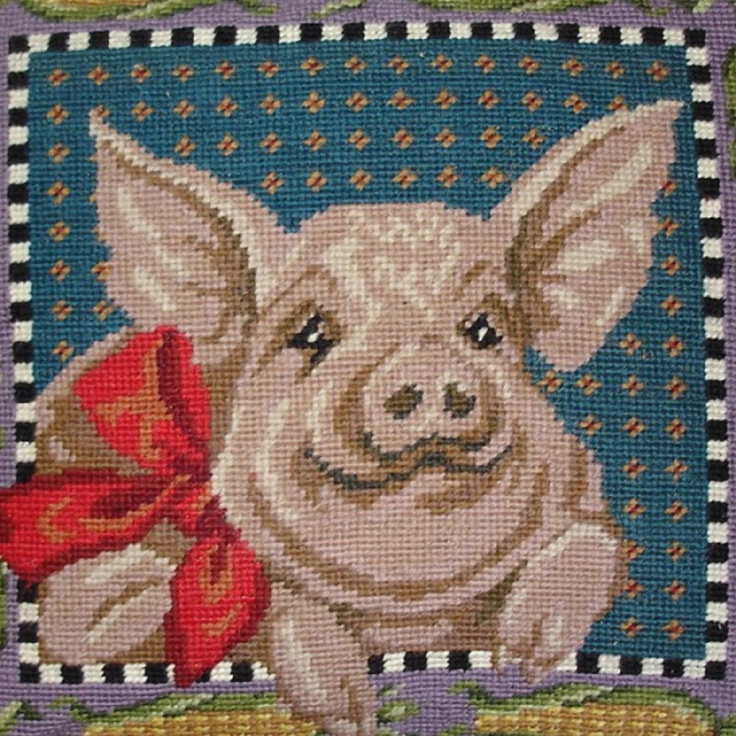 Handmade Wool Needlepoint Pillow Cover - Decorative Throw Cushion Cover - Vintage Floral Embroidery Design pig around by corn