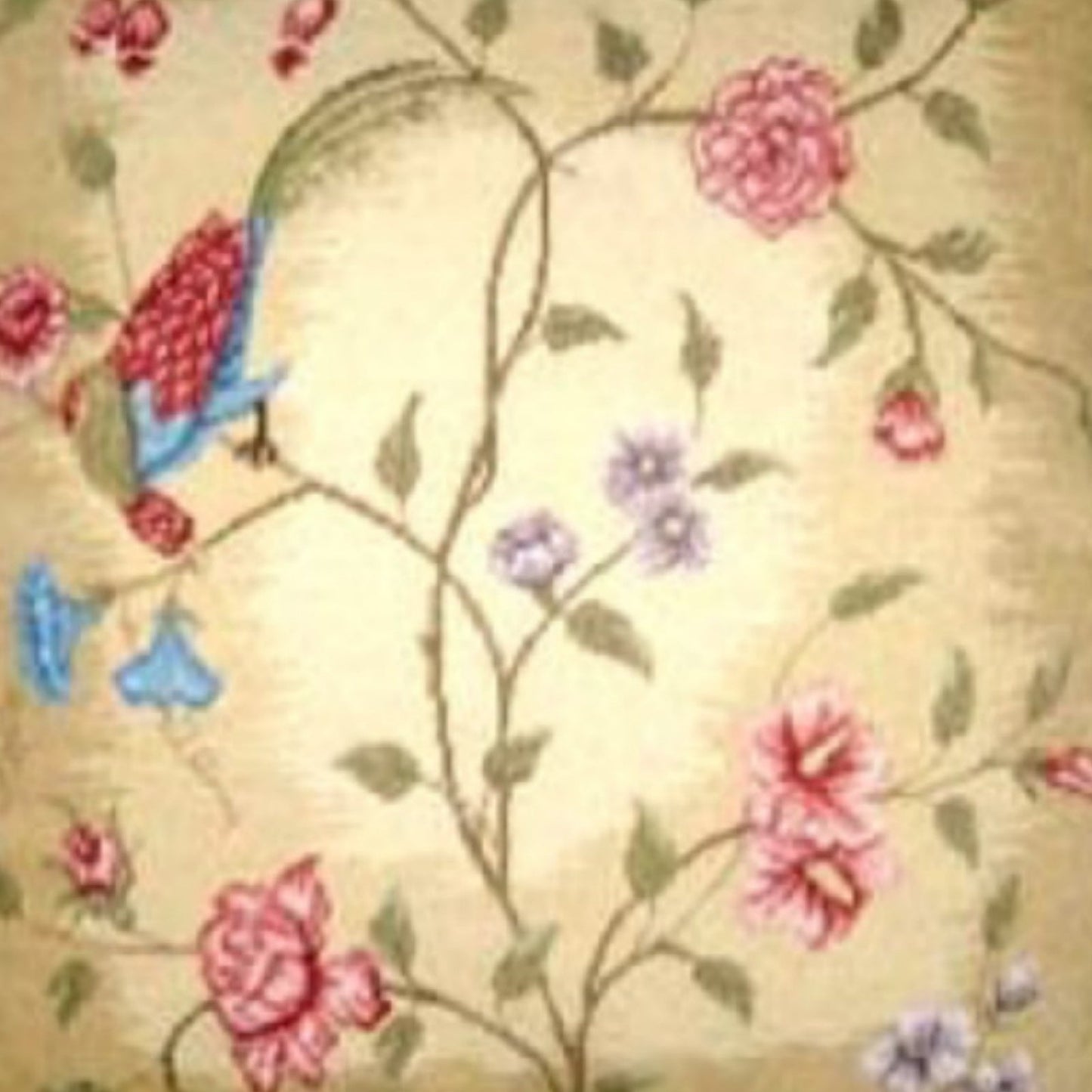 Handmade Wool Needlepoint Pillow Cover - Decorative Throw Cushion Cover - Vintage Floral Embroidery Design  red/blue phoenix & plum in blossom with 3 color tassels 1