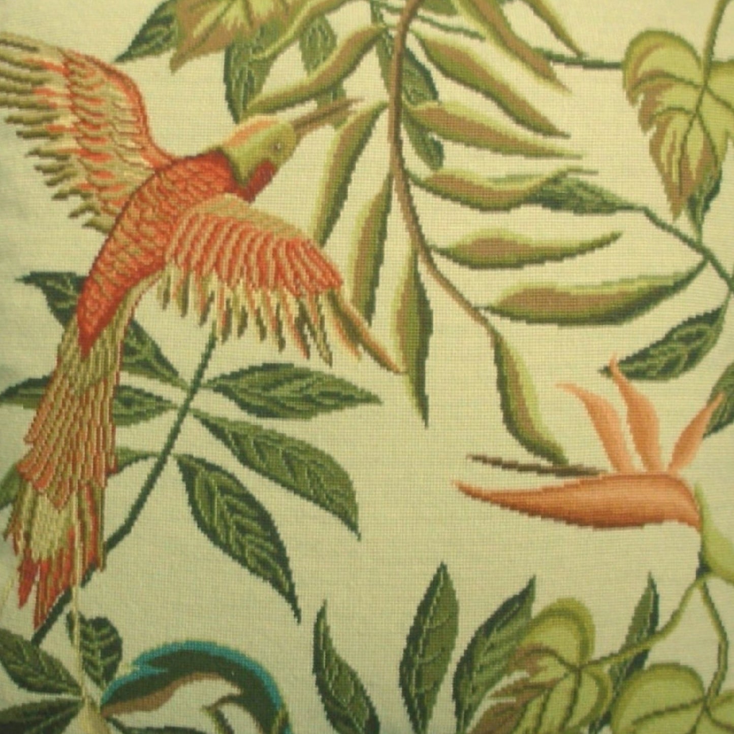 Handmade Wool Needlepoint Pillow Cover - Decorative Throw Cushion Cover - Vintage Floral Embroidery Design  birds of Paradise  with tassel 1