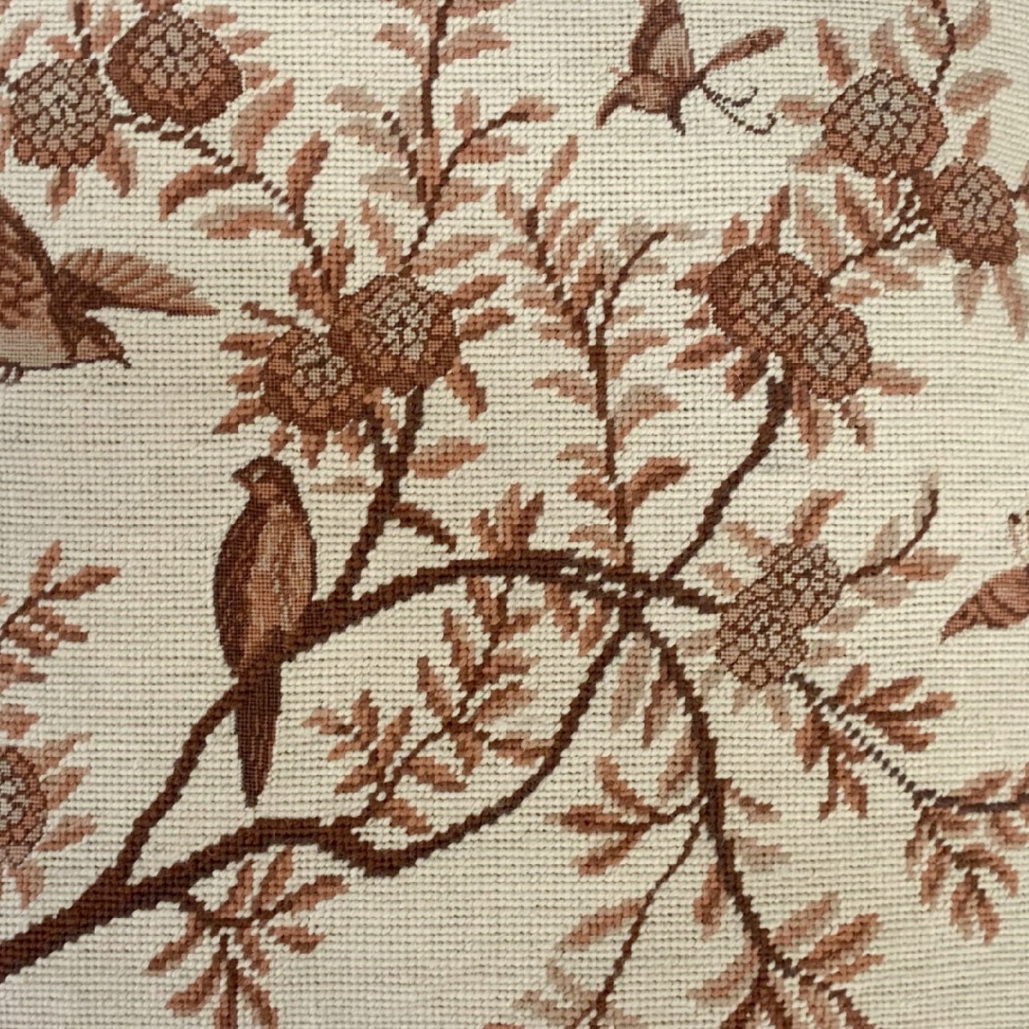 Handmade Wool Needlepoint Pillow Cover - Decorative Throw Cushion Cover - Vintage Floral Embroidery Design  antique tree  swallows butterfliers with tassels 1