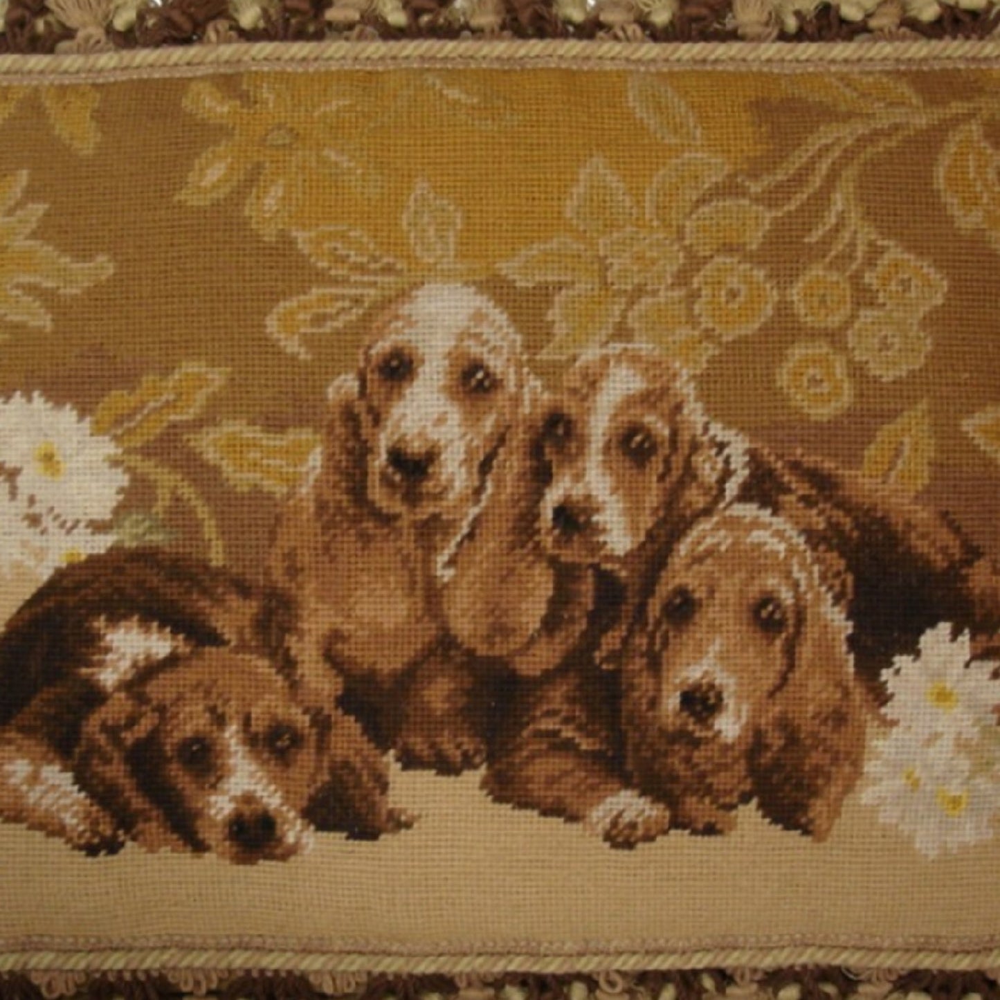 Handmade Wool Needlepoint Pillow Cover - Decorative Throw Cushion Cover - Vintage Floral Embroidery Design 4 Basset Hound  with tassel