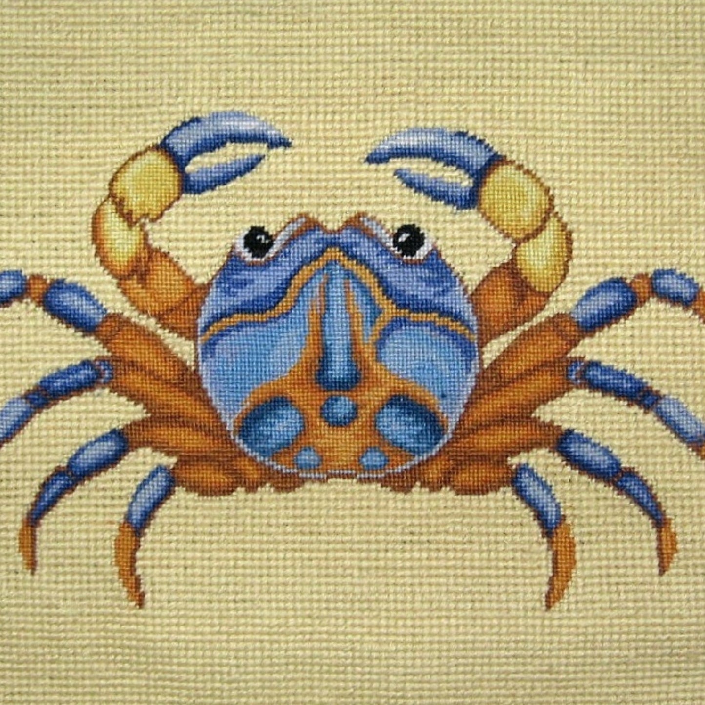 Handmade Wool Needlepoint Pillow Cover - Decorative Throw Cushion Cover - Vintage Floral Embroidery Design blue crab