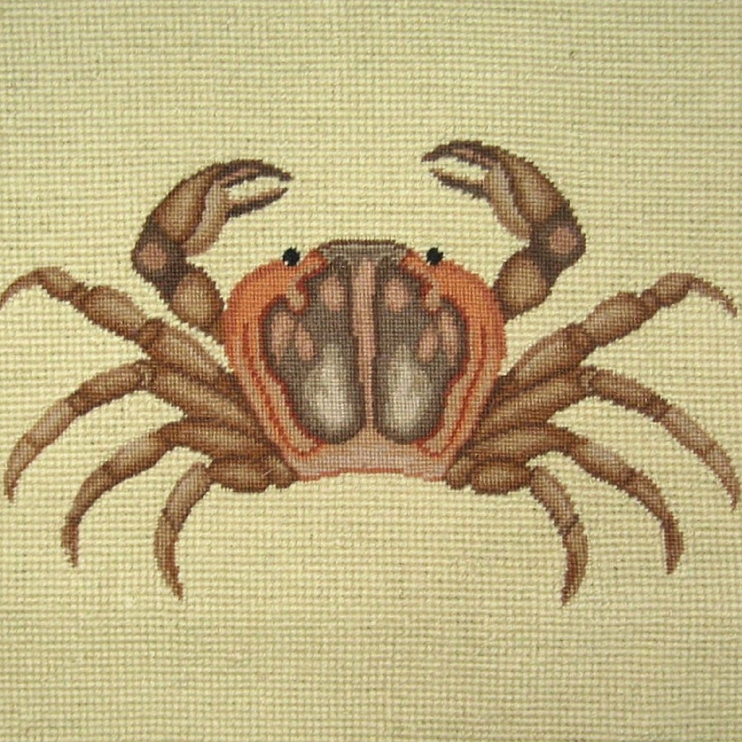 Handmade Wool Needlepoint Pillow Cover - Decorative Throw Cushion Cover - Vintage Floral Embroidery Design brown crab