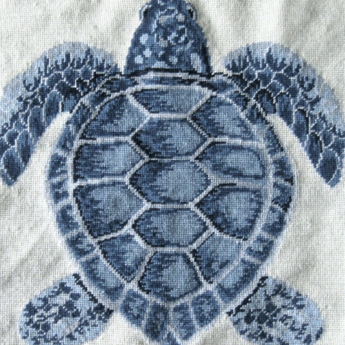 Handmade Wool Needlepoint Pillow Cover - Decorative Throw Cushion Cover - Vintage Floral Embroidery Design dark blue sea turtle cording