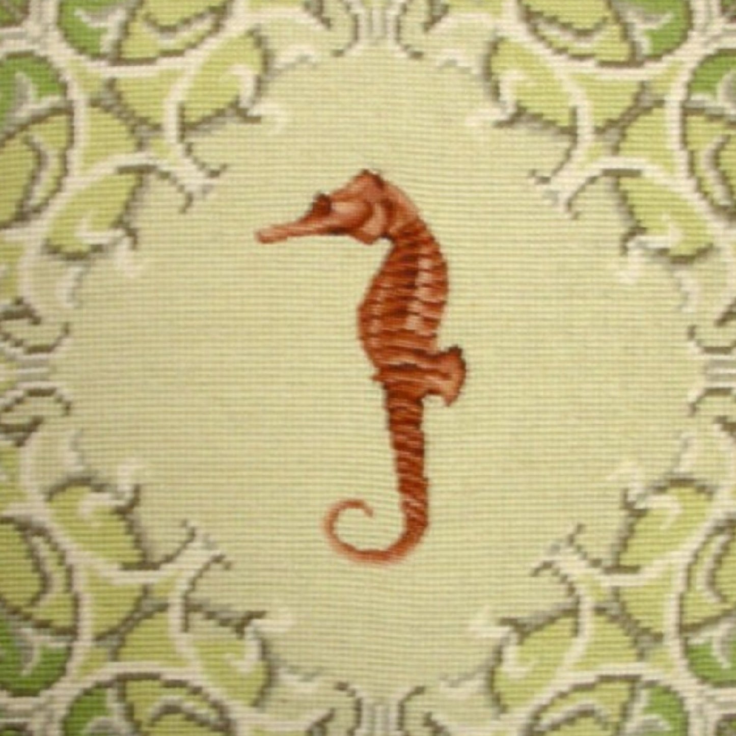 Handmade Wool Needlepoint Pillow Cover - Decorative Throw Cushion Cover - Vintage Floral Embroidery Design seahorse with checker cording