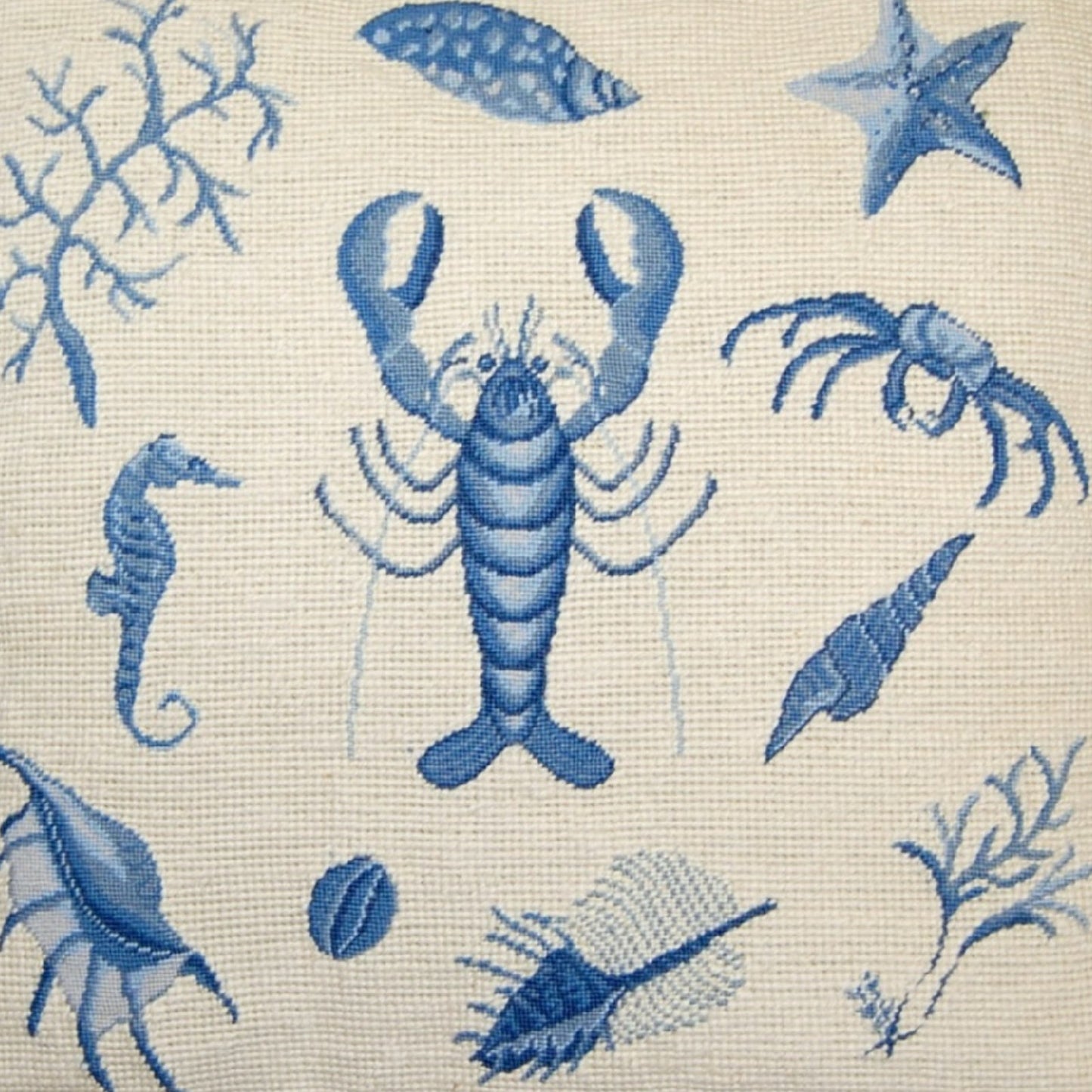 Handmade Wool Needlepoint Pillow Cover - Decorative Throw Cushion Cover - Vintage Floral Embroidery Design Fienst  blue robster with tassels