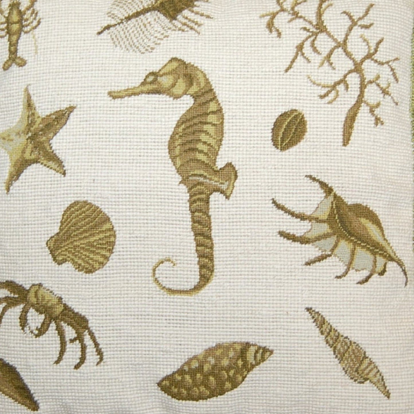 Handmade Wool Needlepoint Pillow Cover - Decorative Throw Cushion Cover - Vintage Floral Embroidery Design green sea-horse with tassels