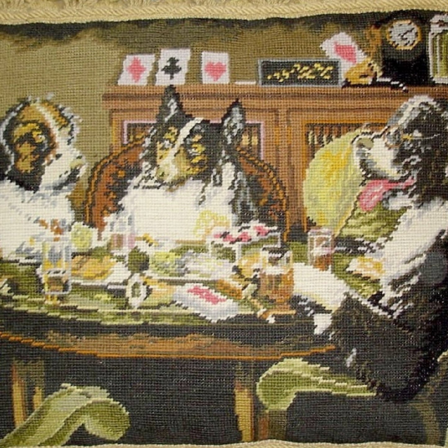 Handmade Wool Needlepoint Pillow Cover - Decorative Throw Cushion Cover - Vintage Floral Embroidery Design  Coolidge DogA Bold Bluff