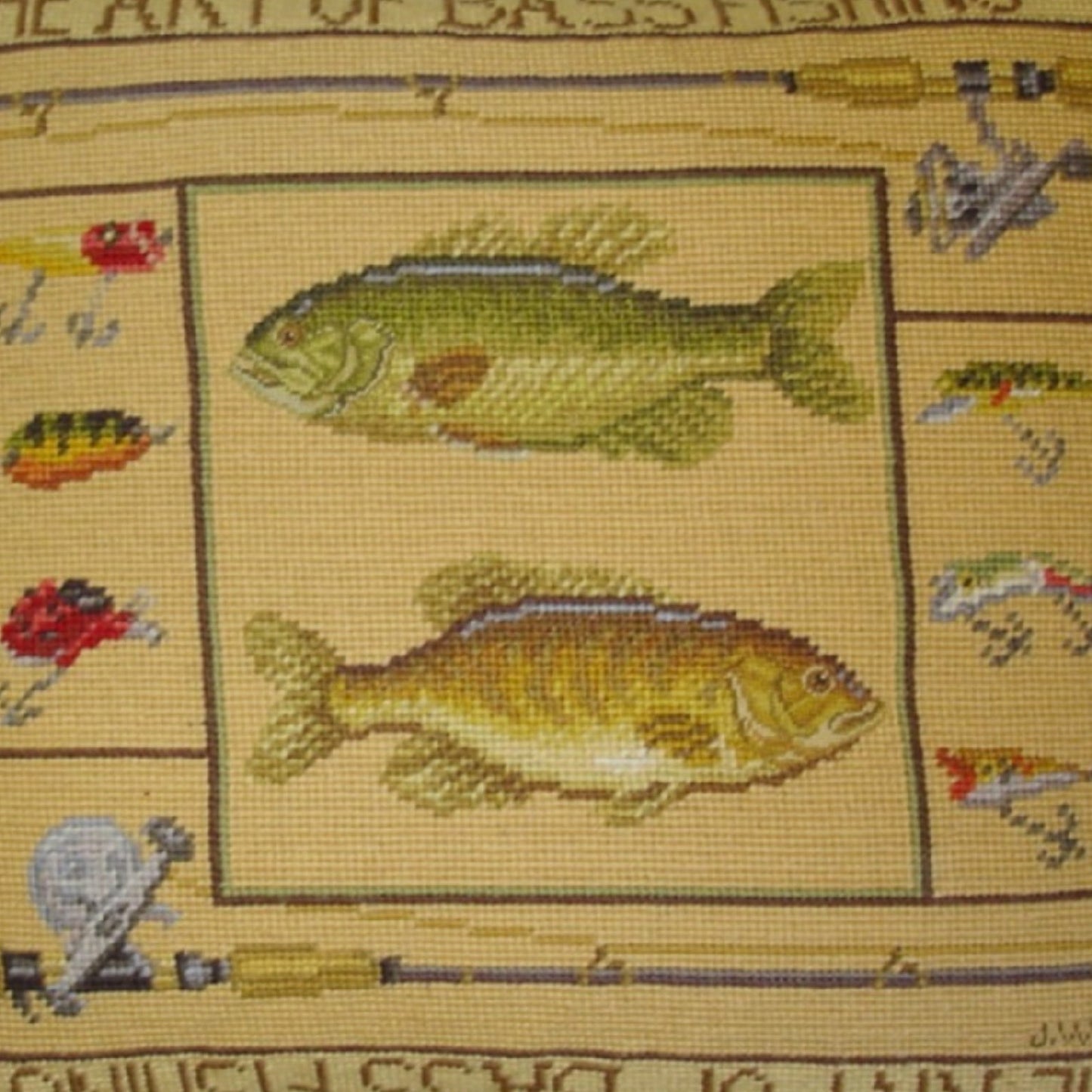 Handmade Wool Needlepoint Pillow Cover - Decorative Throw Cushion Cover - Vintage Floral Embroidery Design James Wienss designThe art of bass fishing, &