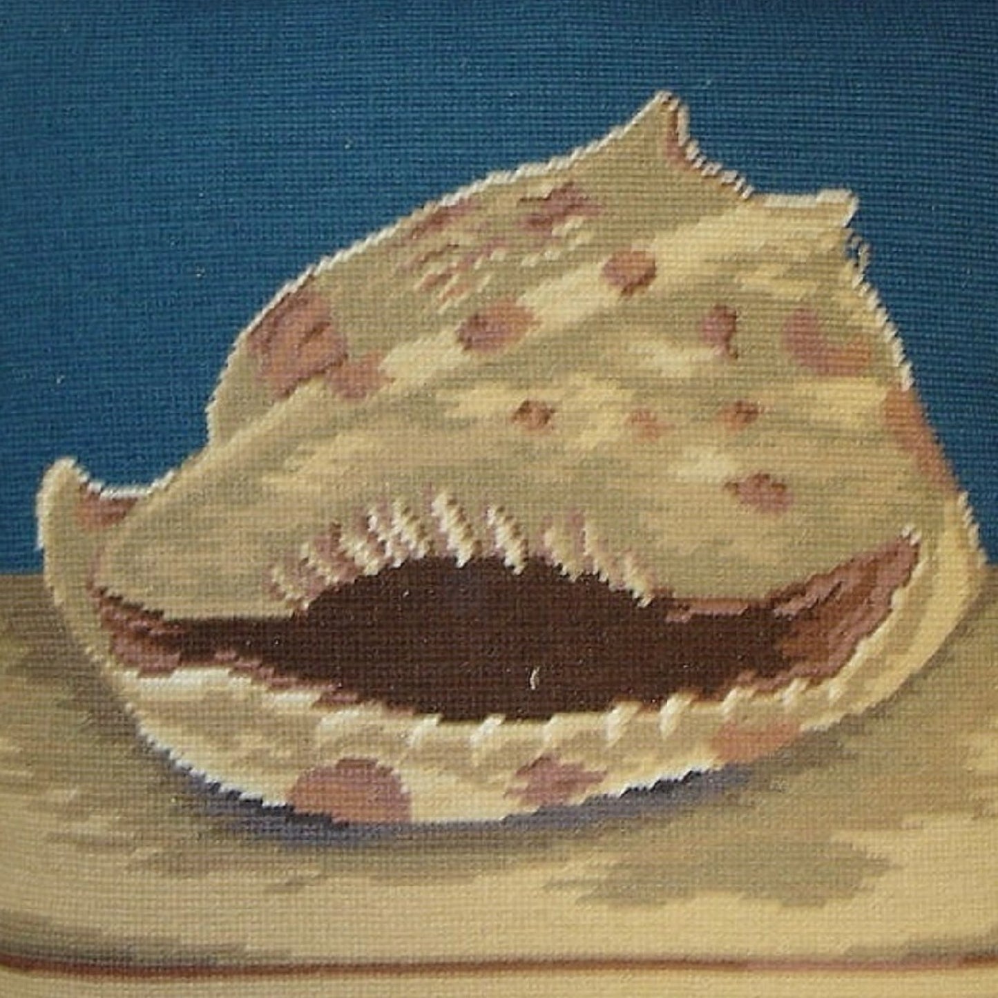 Handmade Wool Needlepoint Pillow Cover - Decorative Throw Cushion Cover - Vintage Floral Embroidery Design sea sprialshell with 2 color tassel