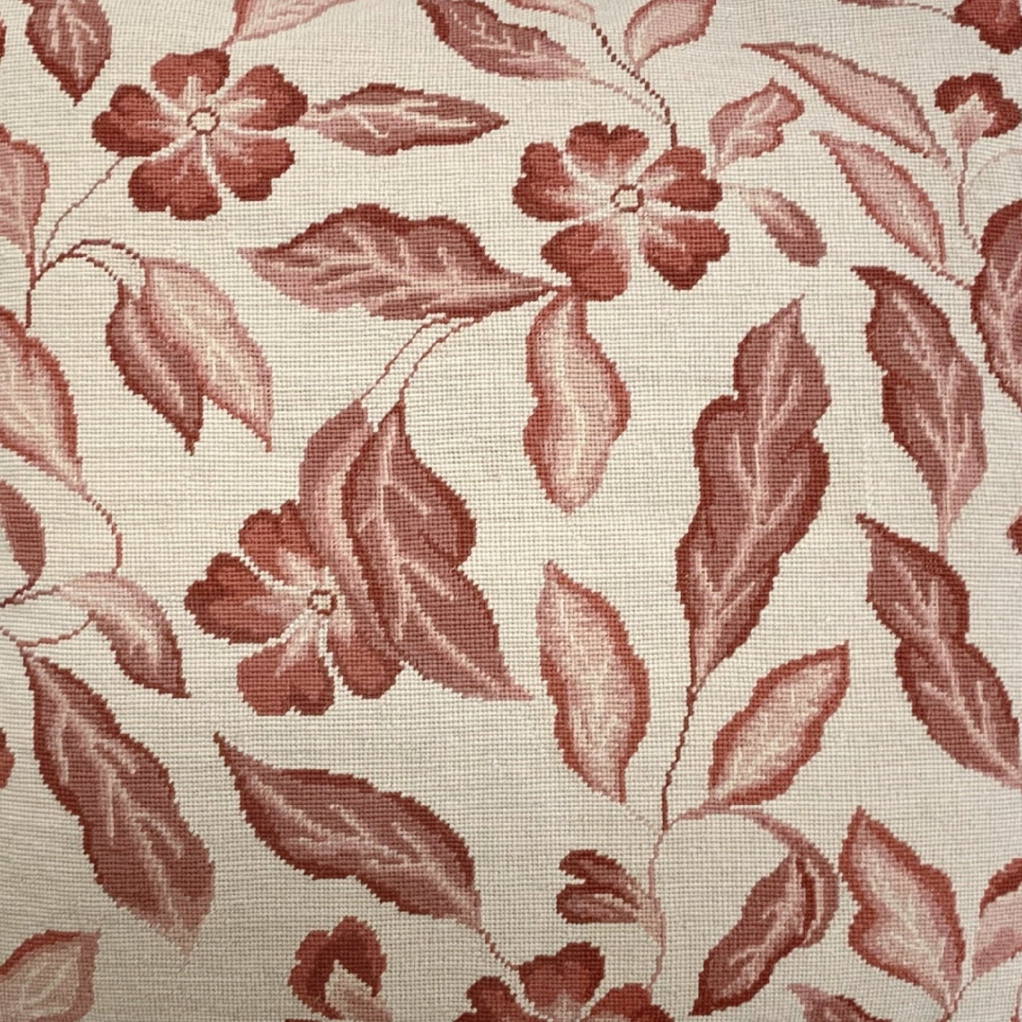 Handmade Wool Needlepoint Pillow Cover - Decorative Throw Cushion Cover - Vintage Floral Embroidery Design  red leaves with tassel