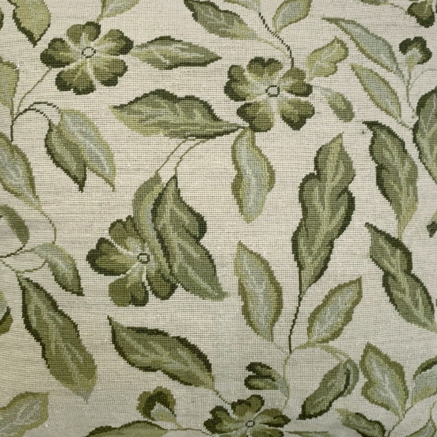 Handmade Wool Needlepoint Pillow Cover - Decorative Throw Cushion Cover - Vintage Floral Embroidery Design green leaves with tassel