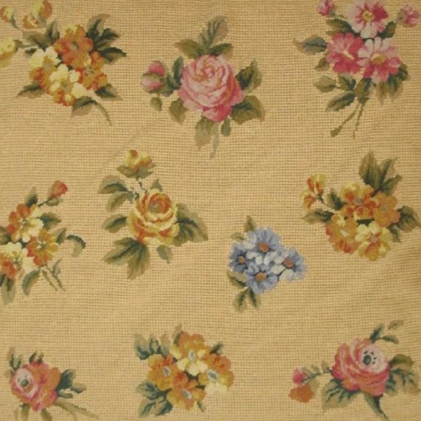 Handmade Wool Needlepoint Pillow Cover - Decorative Throw Cushion Cover - Vintage Floral Embroidery Design roses background