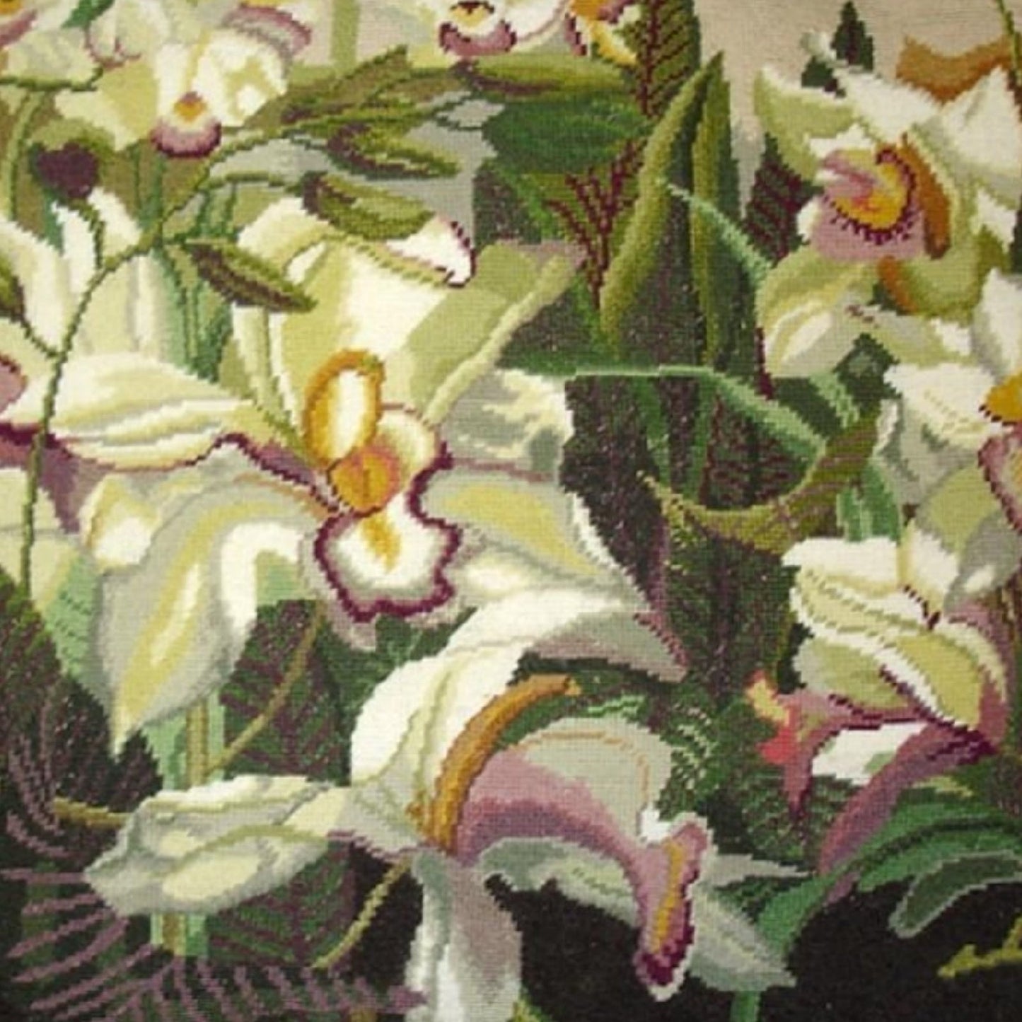 Handmade Wool Needlepoint Pillow Cover - Decorative Throw Cushion Cover - Vintage Floral Embroidery Design  Iris in shade of  ivory, pink purple, yellow green, with green tassels