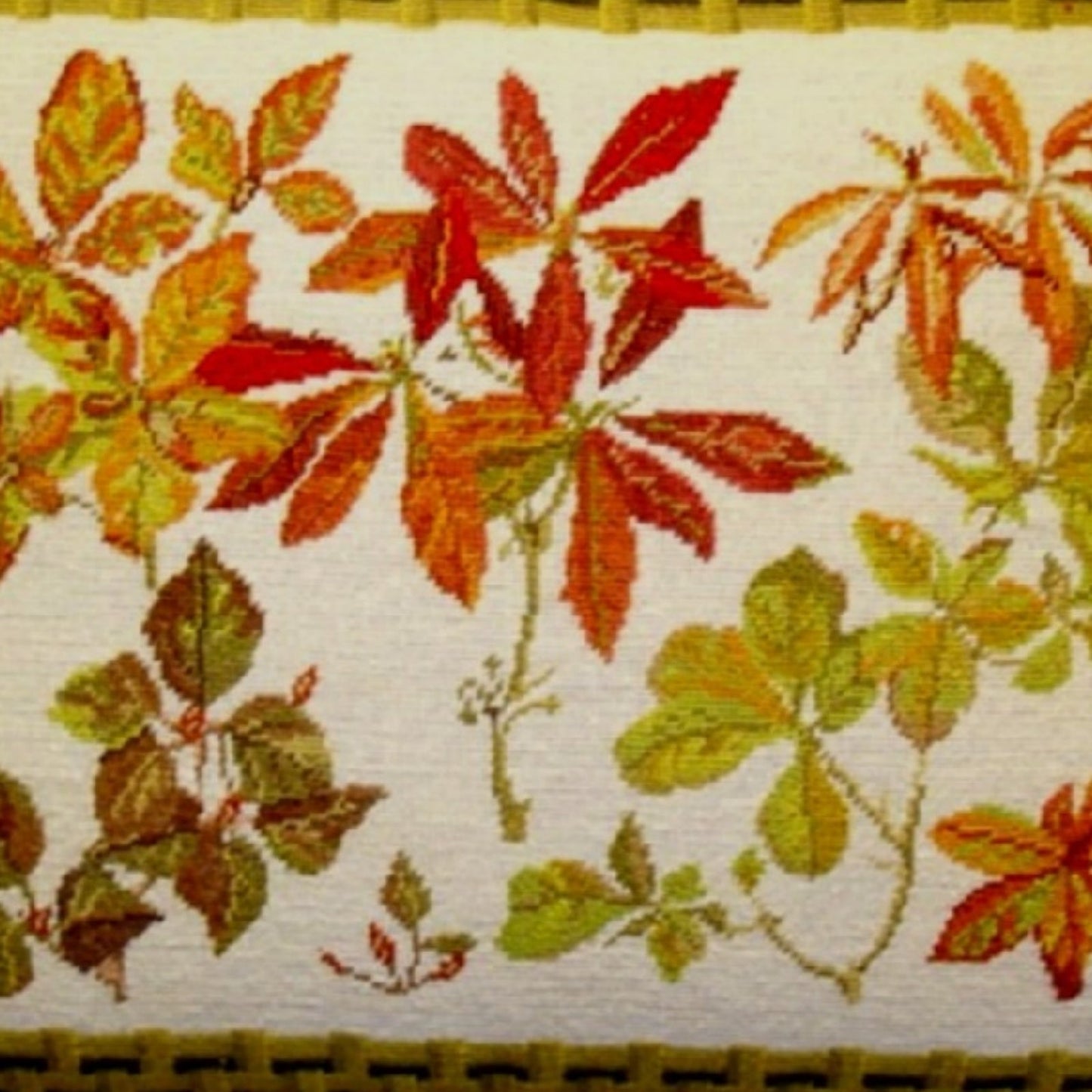 Handmade Wool Needlepoint Pillow Cover - Decorative Throw Cushion Cover - Vintage Floral Embroidery Design  leaves with brown bamboo frame 3 color tassels