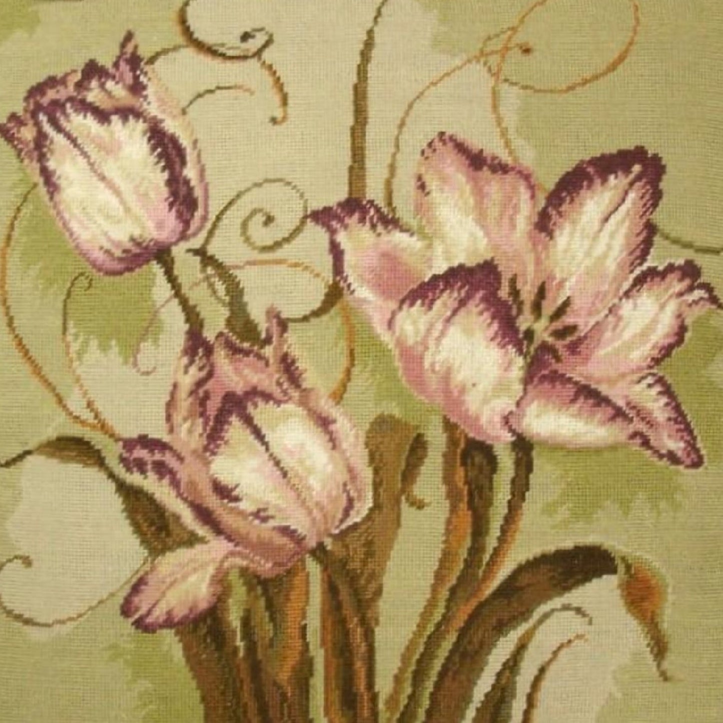 Handmade Wool Needlepoint Pillow Cover - Decorative Throw Cushion Cover - Vintage Floral Embroidery Design  Kathryn White designtulip trumeau with tassel