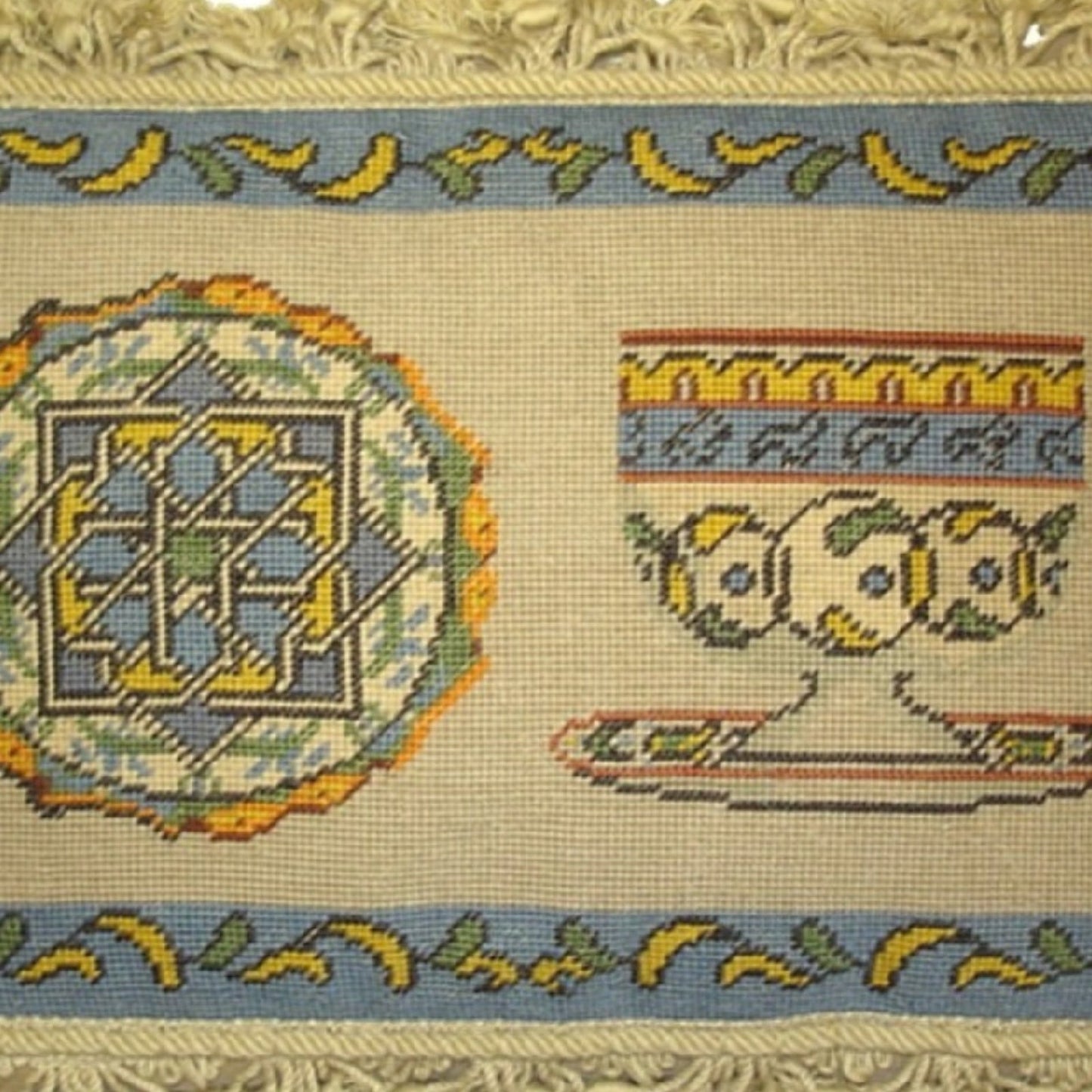 Handmade Wool Needlepoint Pillow Cover - Decorative Throw Cushion Cover - Vintage Floral Embroidery Design  French antique tea cup set with tassels